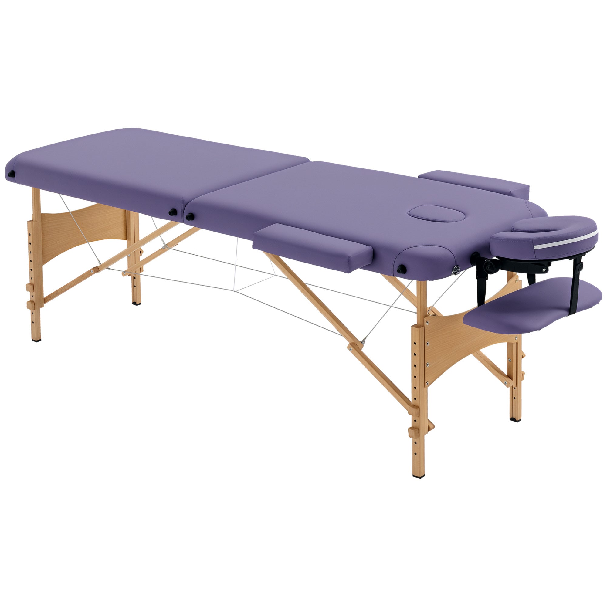 83 Inch Portable Folding Massage Table, Height Adjustable Professional Salon Spa Facial Couch Bed with Free Carrying Case, Headrest, Armrests, Purple