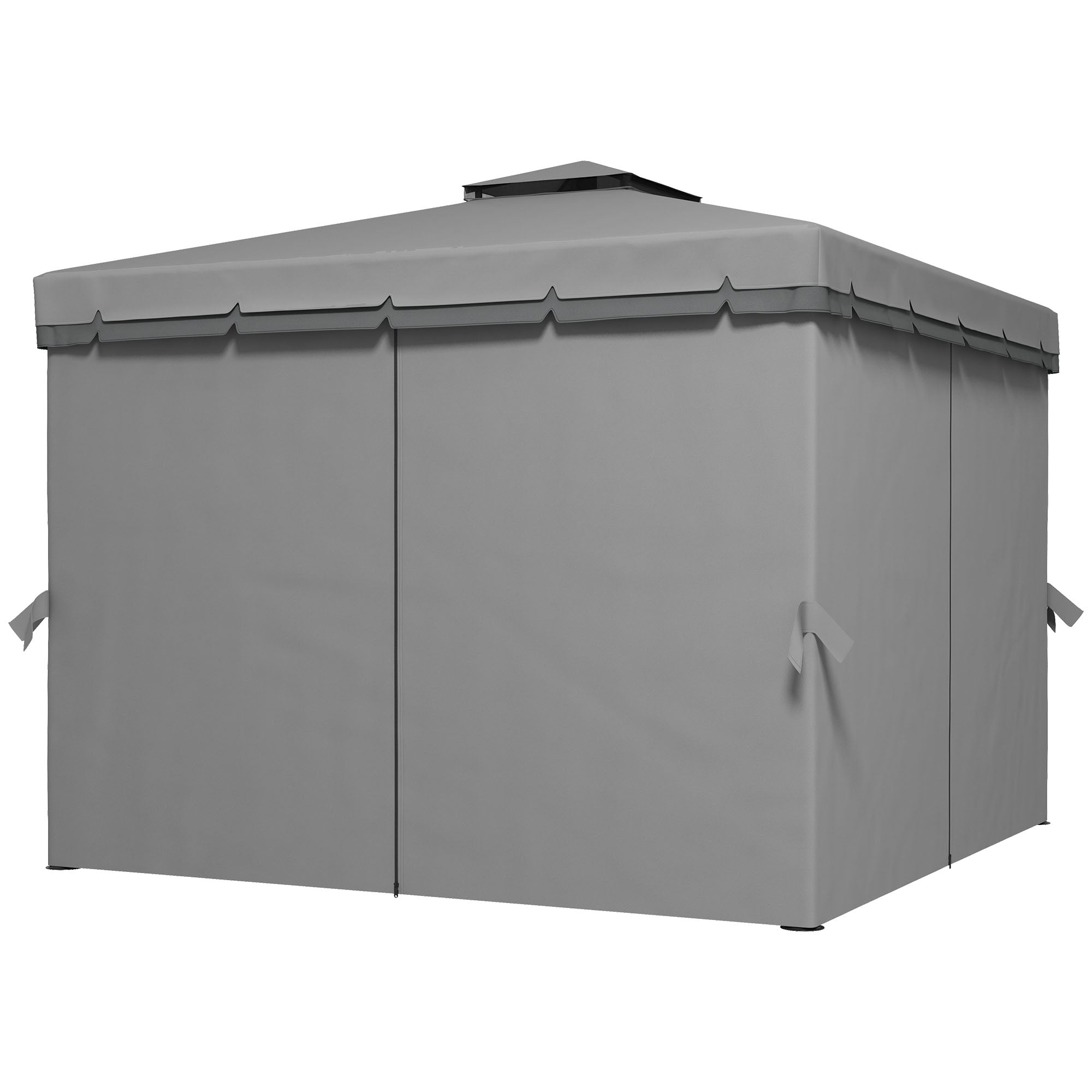 10' x 10' 2-Tier Outdoor Gazebo Canopy Tent with Zippered Mesh Sidewalls, Aluminum Frame for Patio, Backyard Light Grey