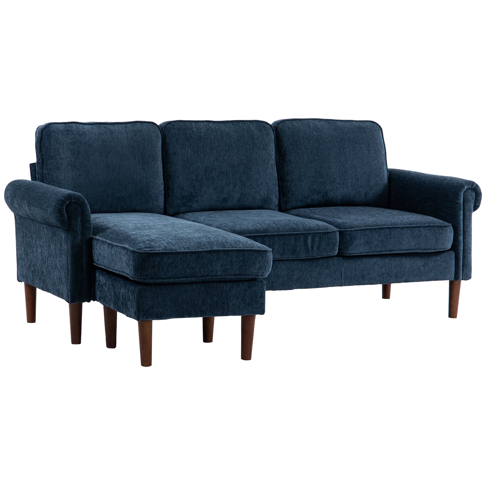 L Shape Sofa, Modern Sectional Couch with Changeable Chaise Lounge, Wooden Legs, Corner Sofa for Living Room, Dark Blue