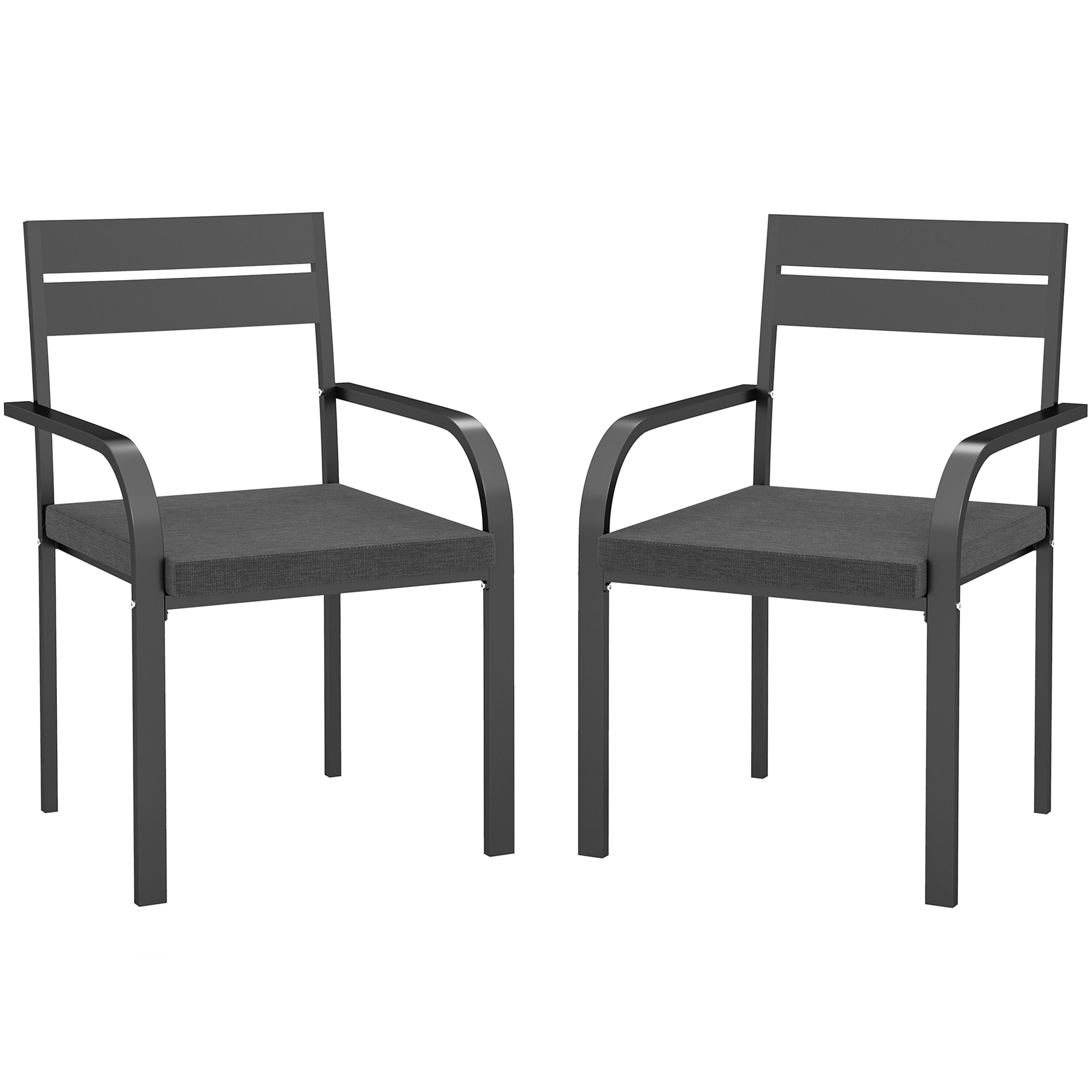 2 Piece Outdoor Dining Chairs with Aluminum Frame, Soft Cushion, for Deck, Garden, Balcony, Poolside, Grey
