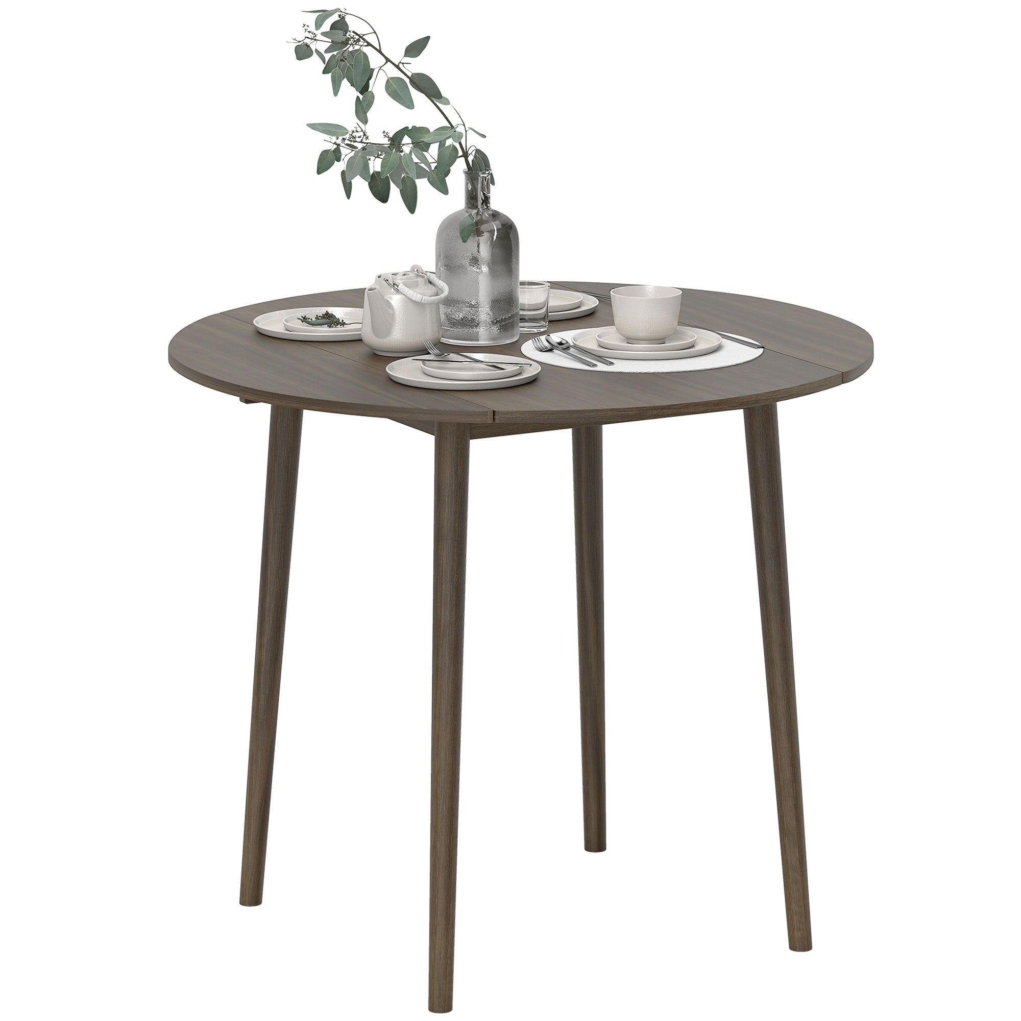 Folding Dining Table, Round Drop Leaf Kitchen Table for Small Spaces with Wood Legs, Distressed Grey