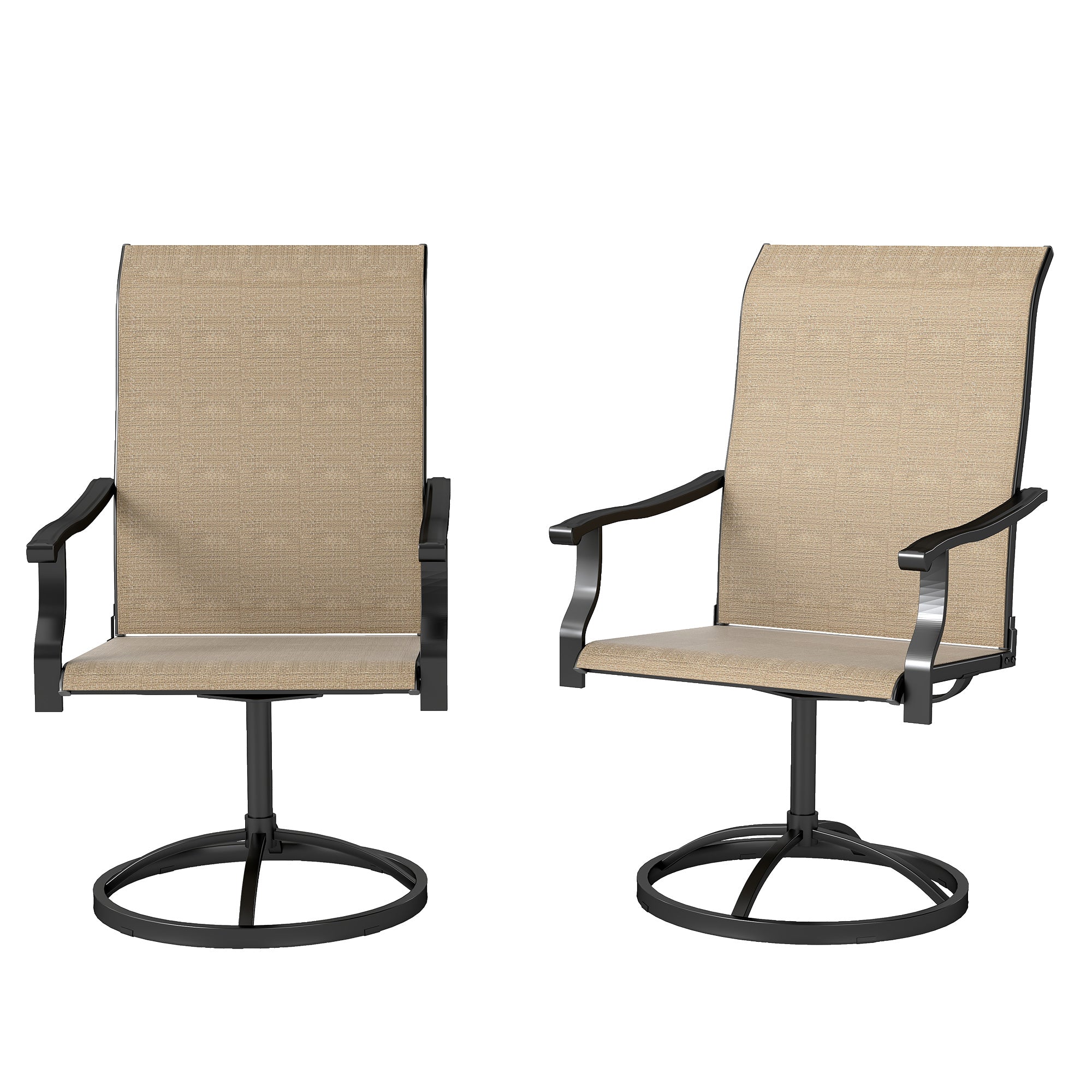 Outdoor Swivel Dining Chairs Set of 2, High Back Swivel Chairs with All Weather Mesh for Deck, Backyard, Poolside, Brown