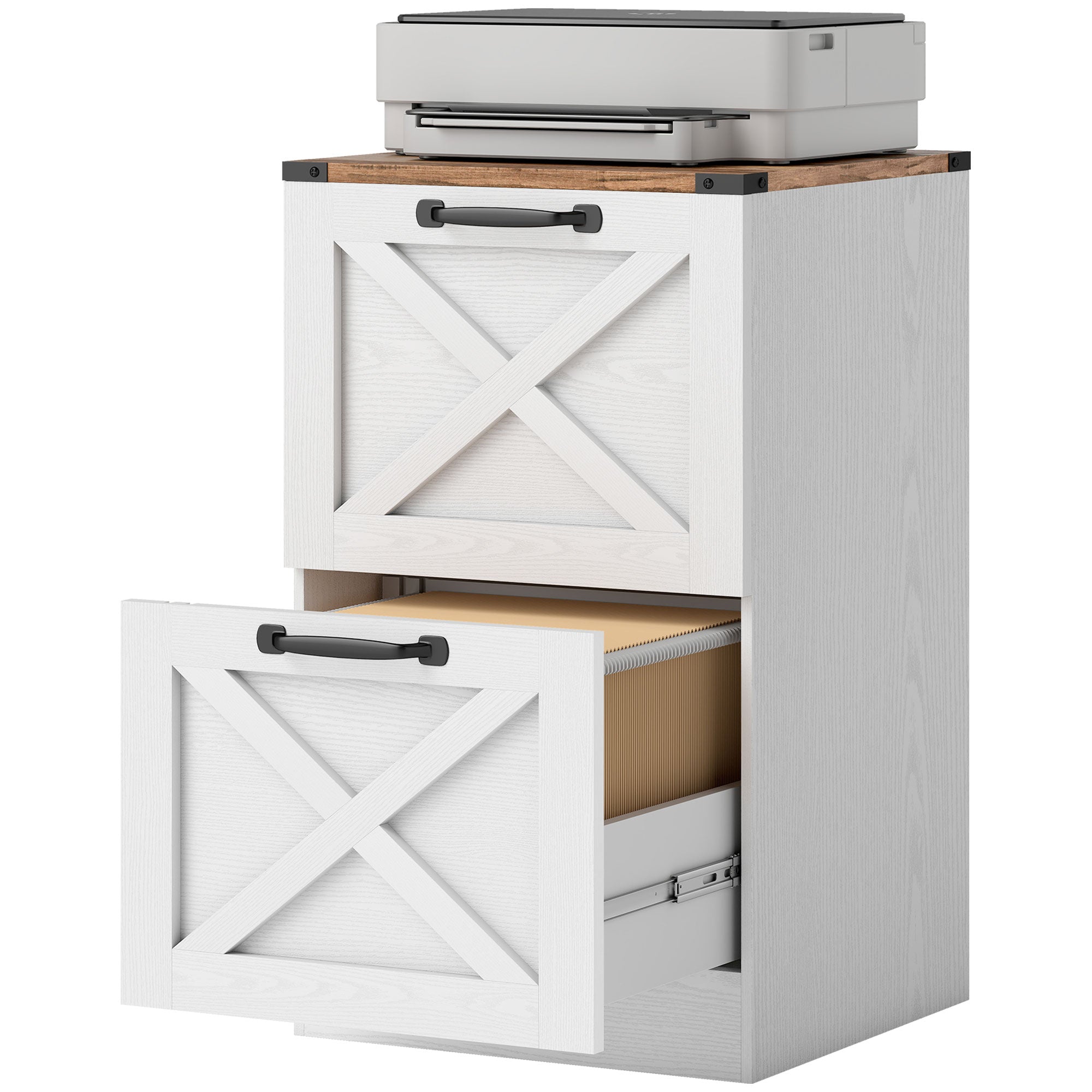 2 Drawer File Cabinet with Silent Slides, Vertical Farmhouse Filing Cabinet Fits Letter/A4 Size Home Office, White