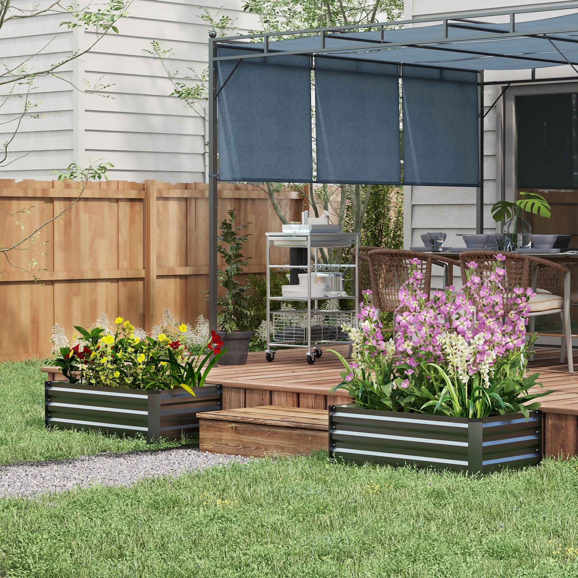 Set of 2 Galvanized Raised Beds for Garden, Outdoor Planter Box for Flowers, Herbs and Vegetables, Grey