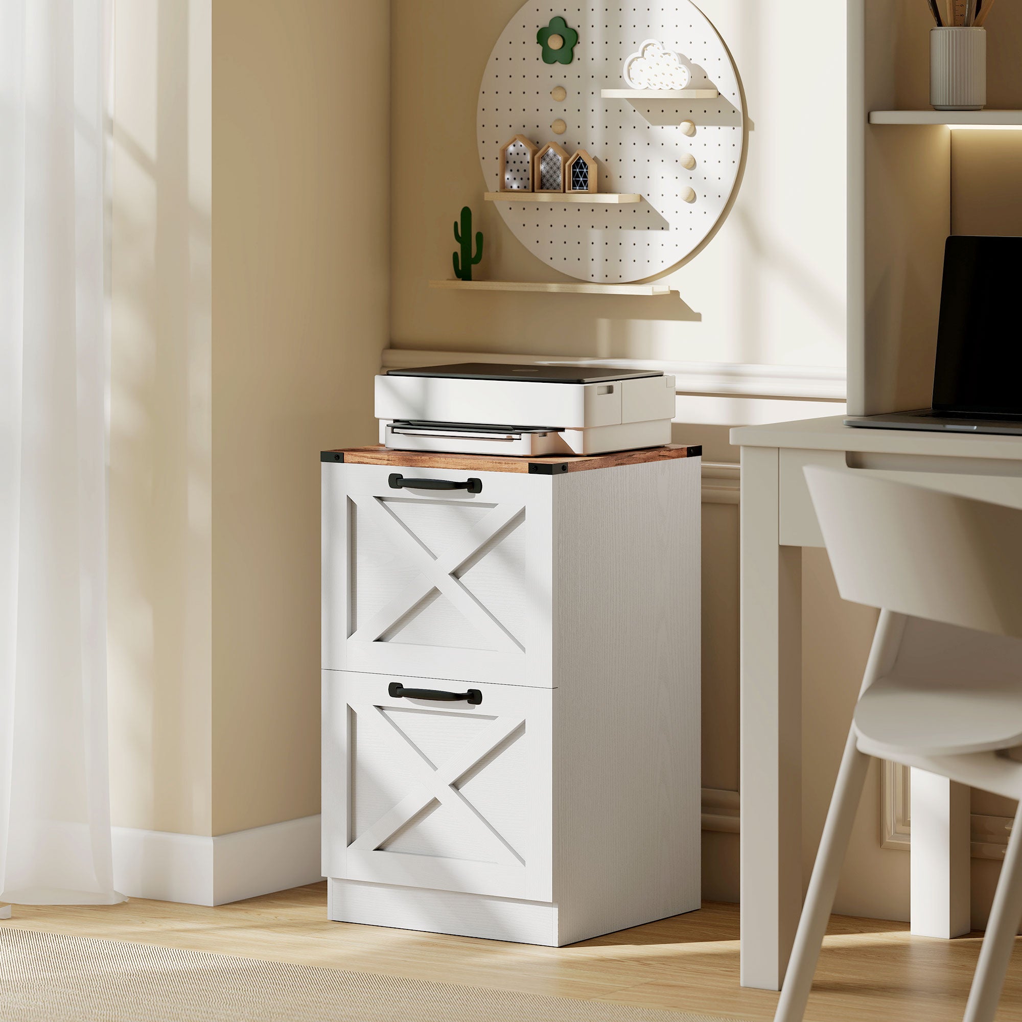 2 Drawer File Cabinet with Silent Slides, Vertical Farmhouse Filing Cabinet Fits Letter/A4 Size Home Office, White