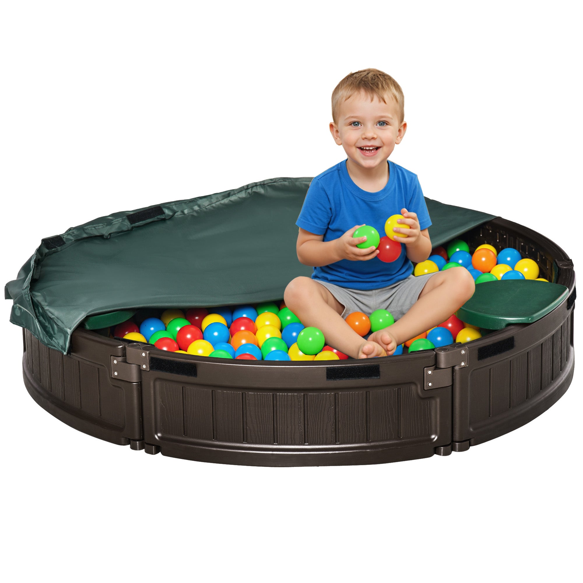 Kids Outdoor Sandbox with Cover Waterproof Oxford Canopy, Bottom Fabric Liner, Children Playset for 3-12 years old, Backyard, Brown