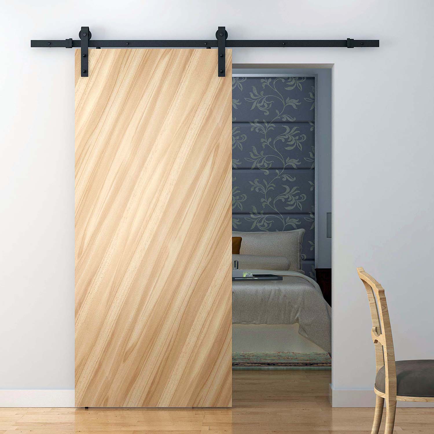 6.6FT CARBON STEEL Sliding Wood Barn Door Hardware Track Set Door System Carbon Steel J Shape Roller