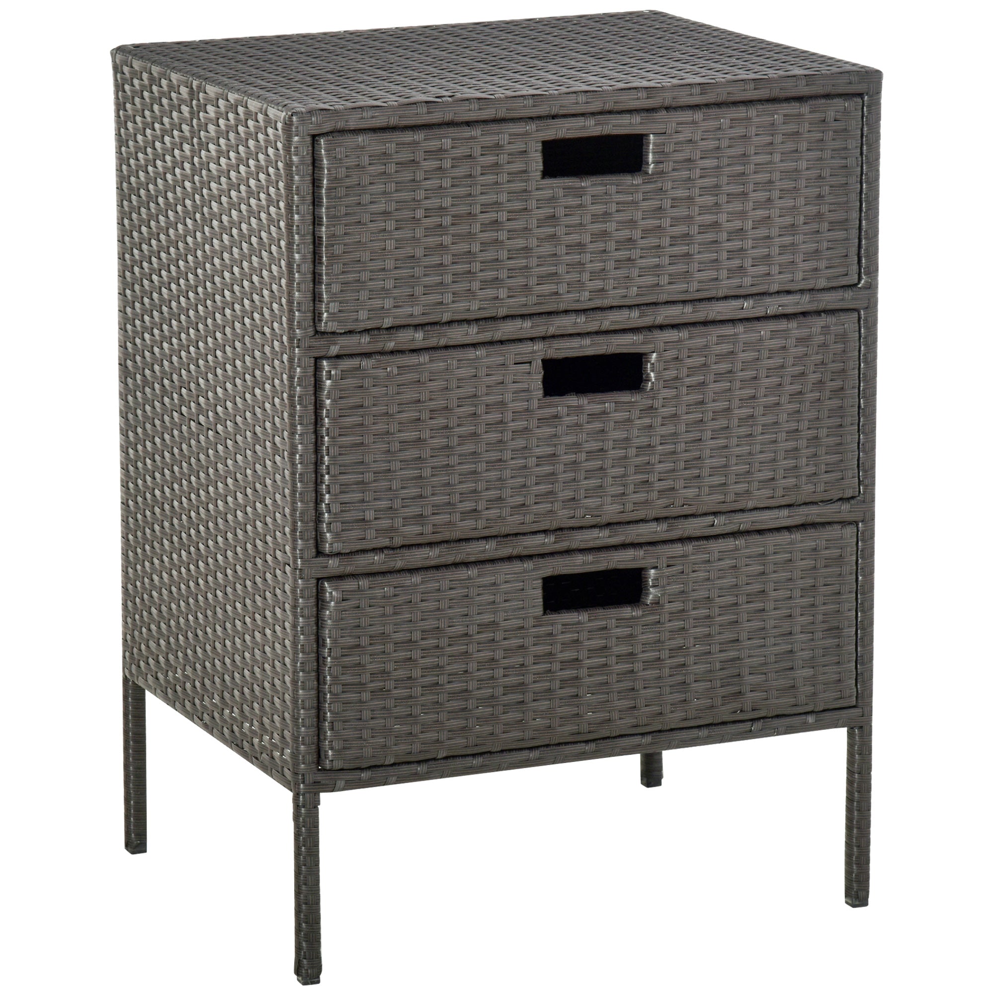 32" Poolside Rattan Wicker Patio Organizer Storage Cabinet Bathroom Storage w/ 3 Large Drawers Garden Outdoor