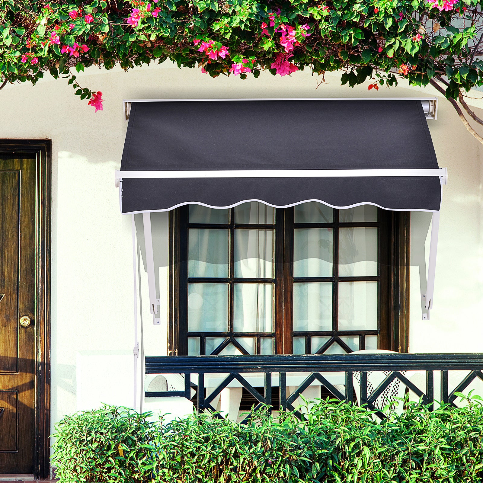 4' x 2.3' Retractable Window Door Awning Patio Canopy Outdoor Sun Shade Shelter Dark Grey