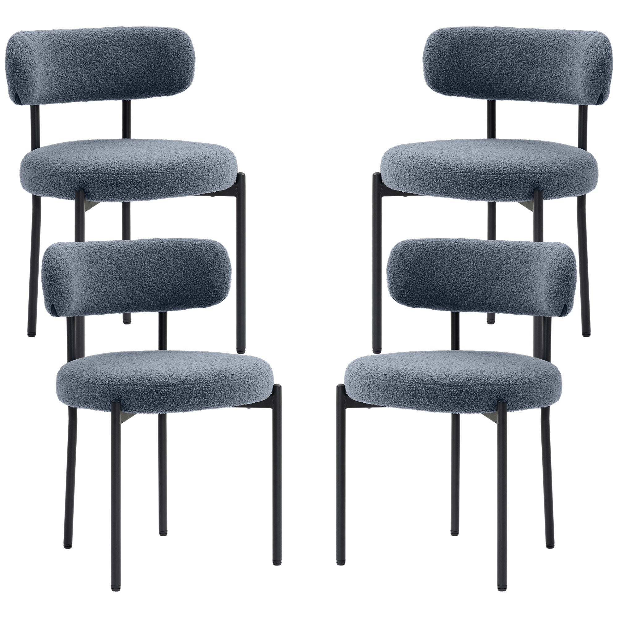 4 Pieces Kitchen Chairs, Modern Dining Chairs w/ Berber Fleece Upholstery and Steel Legs for Living Room, Grey