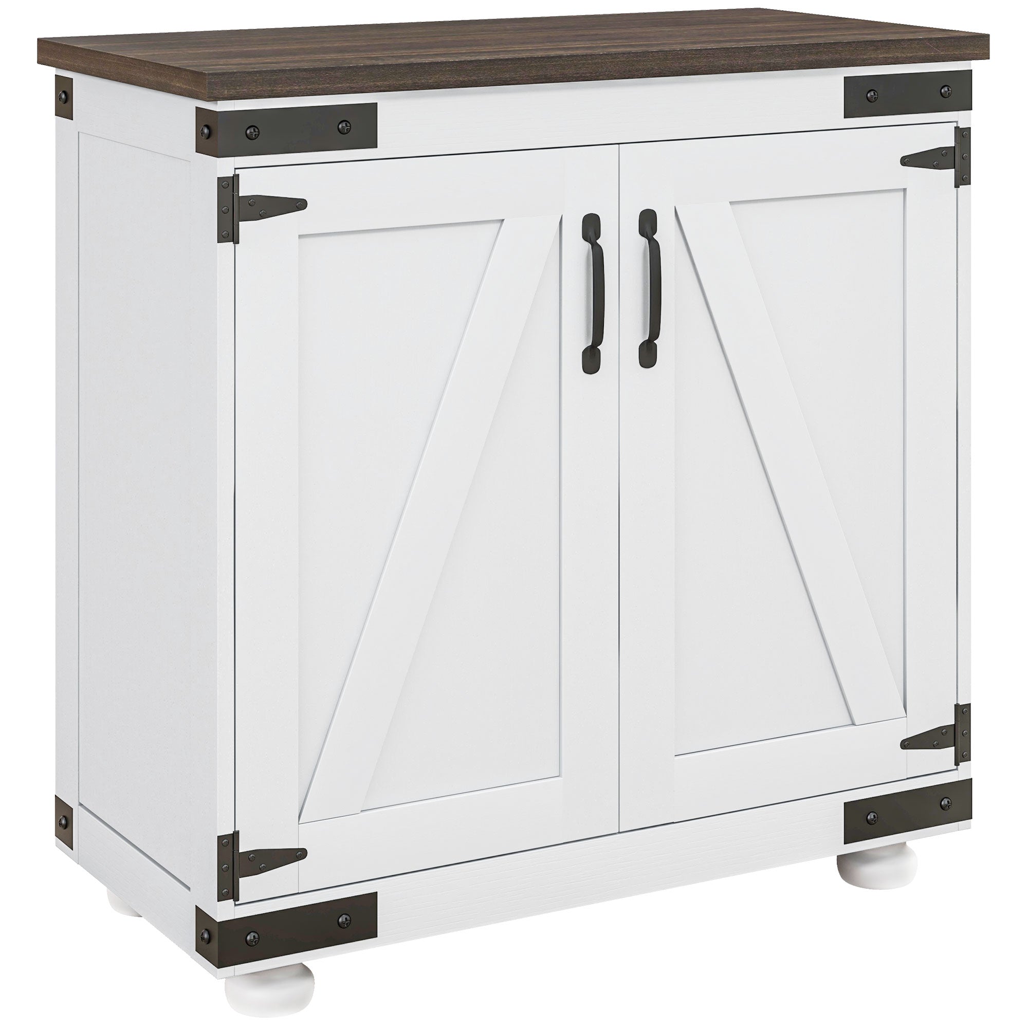 Sideboard Buffet, Kitchen Storage Cabinet with Barn Door and Adjustable Shelves, White and Brown