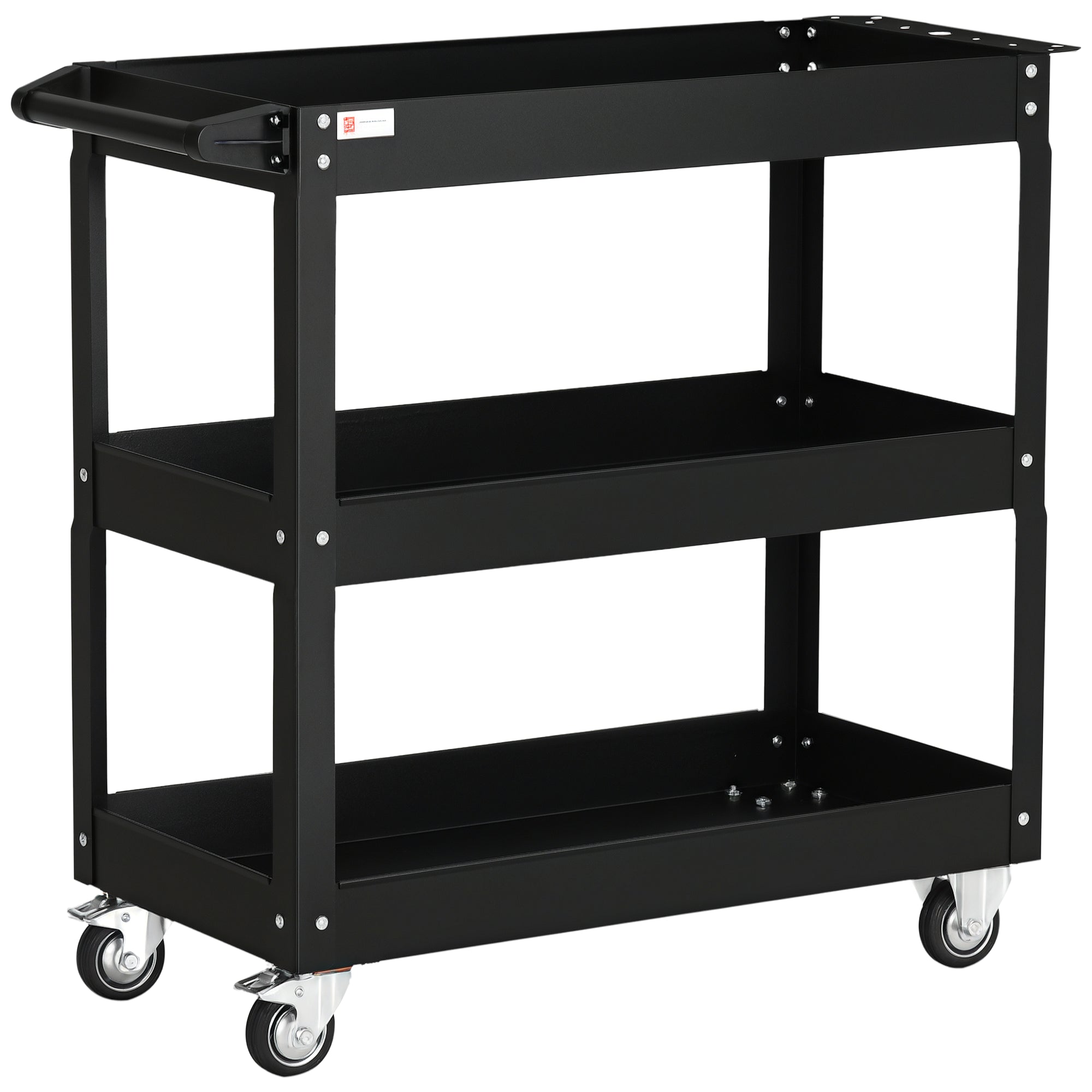 3 Tier Rolling Tool Cart with Wheels, 330 LBS Capacity Heavy Duty Utility Cart, Mobile Service Cart for Garage, Black