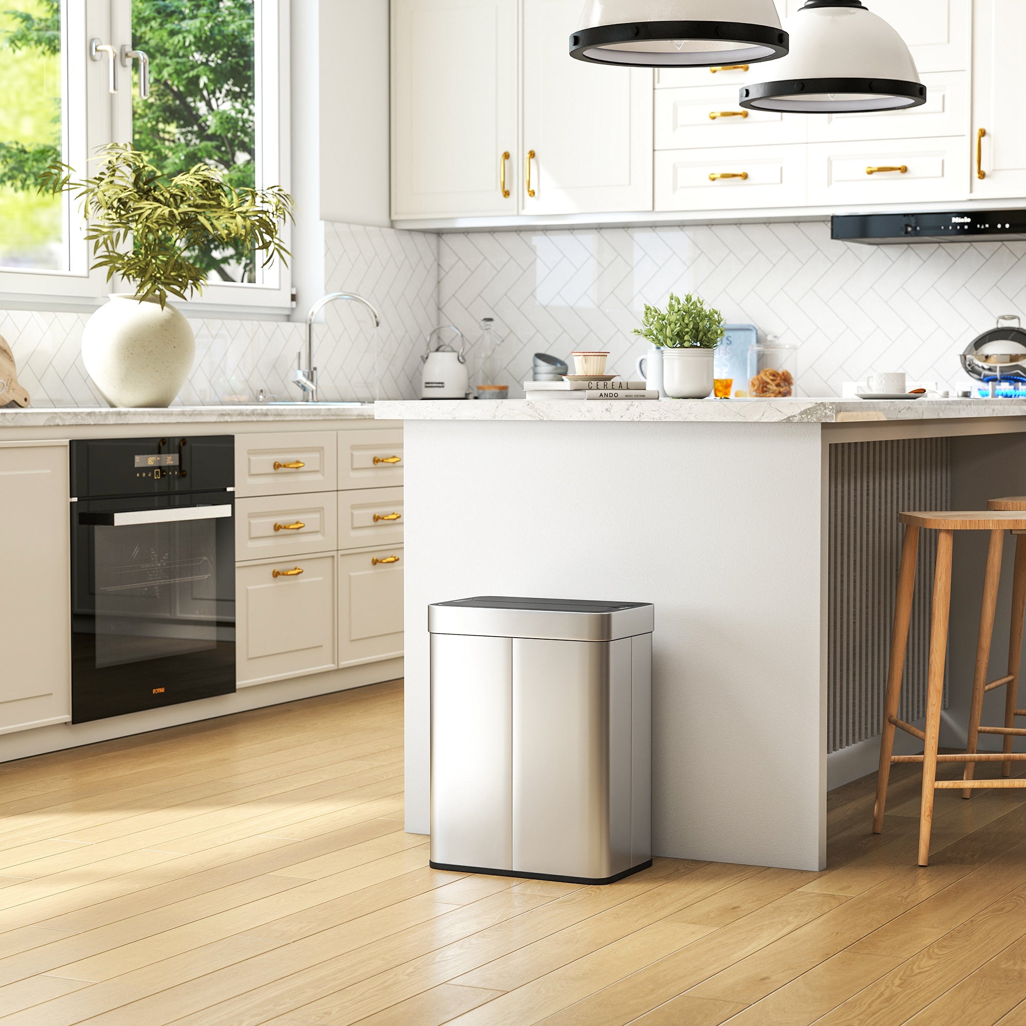 13.2 Gallon Sensor Can, Automatic Garbage Can with Soft-Close Butterfly Lid, Fingerprint-Proof Stainless Steel, Silver