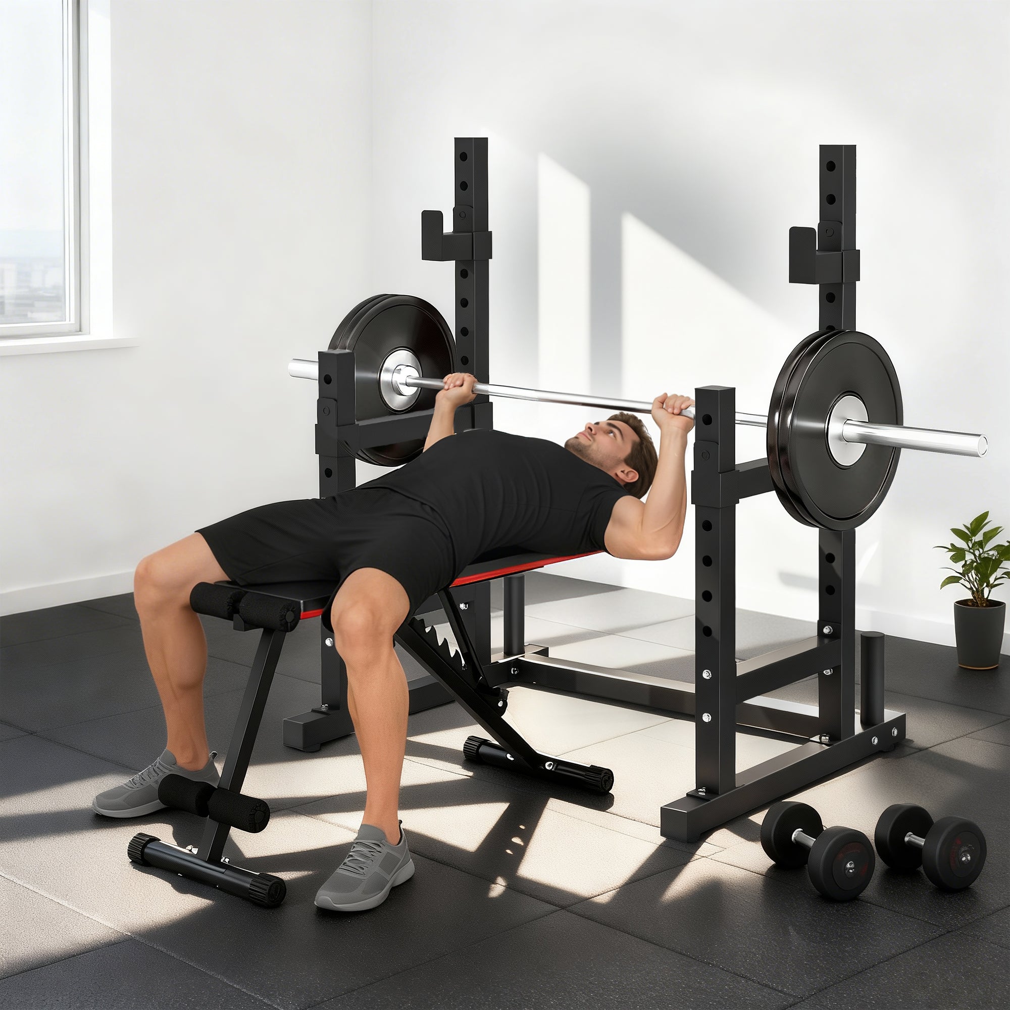 Soozier Adjustable Squat Rack, 660 lbs Multi-Function Barbell Rack for Weight Lifting and Home Gym Strength Training, Black