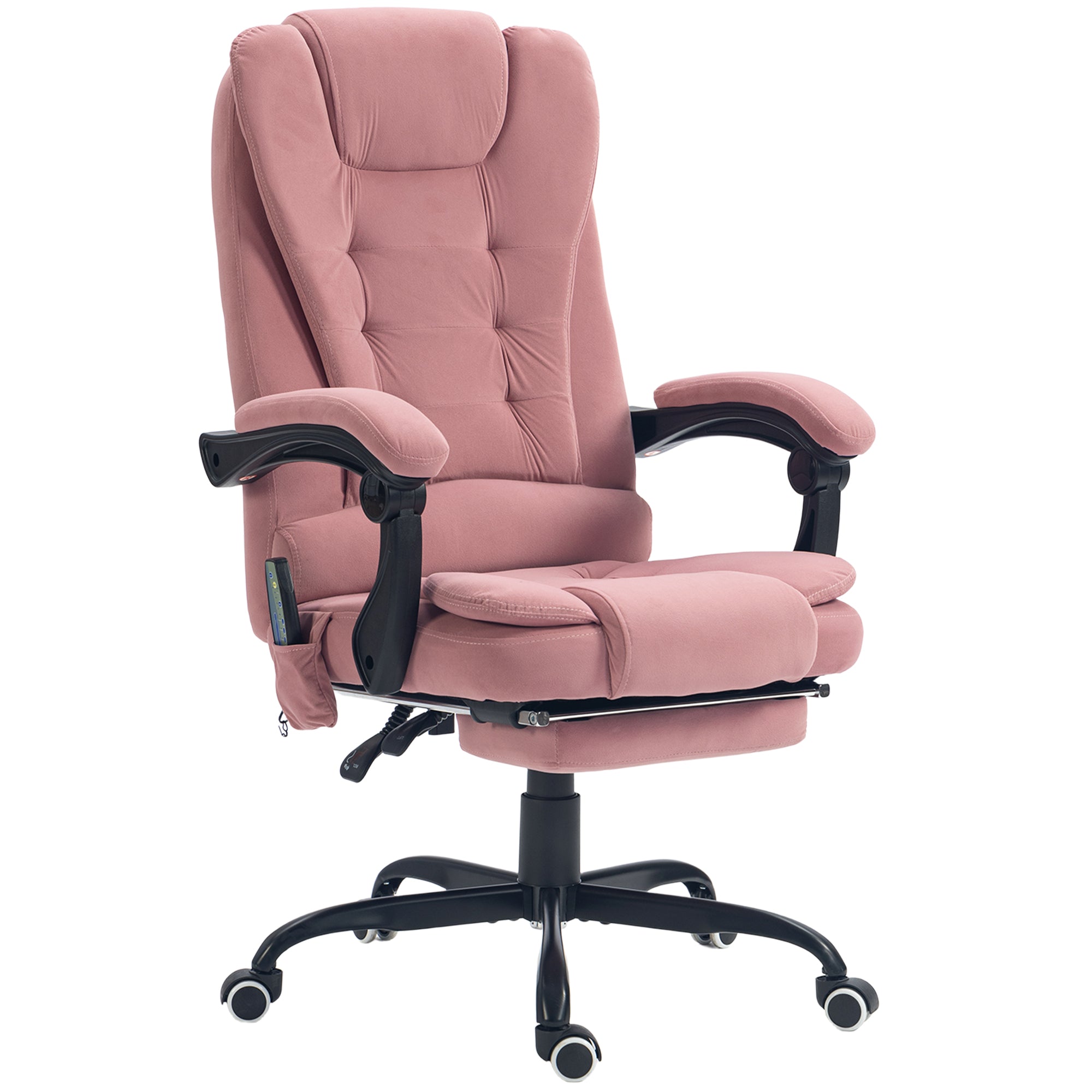 7-Point Vibrating Massage Chair, Reclining Office Chair with Footrest, Reclining Back, Adjustable Height, Pink