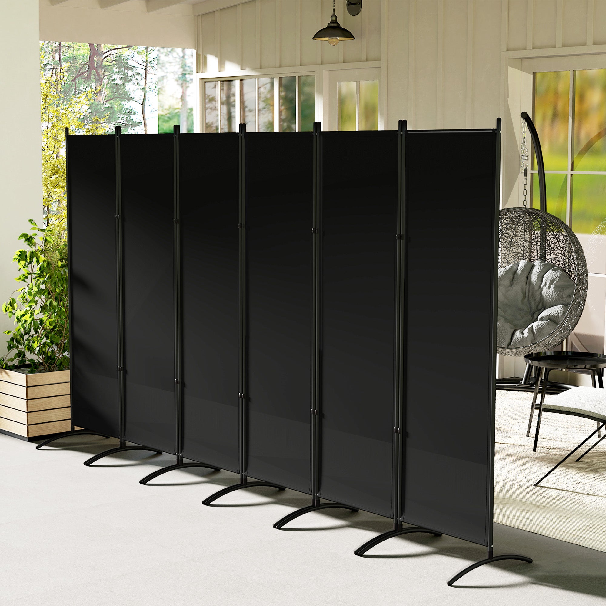 6 Panel Folding Room Divider, UV30+ Privacy Screen, Indoor Outdoor Privacy Panel with Stable Base, Black