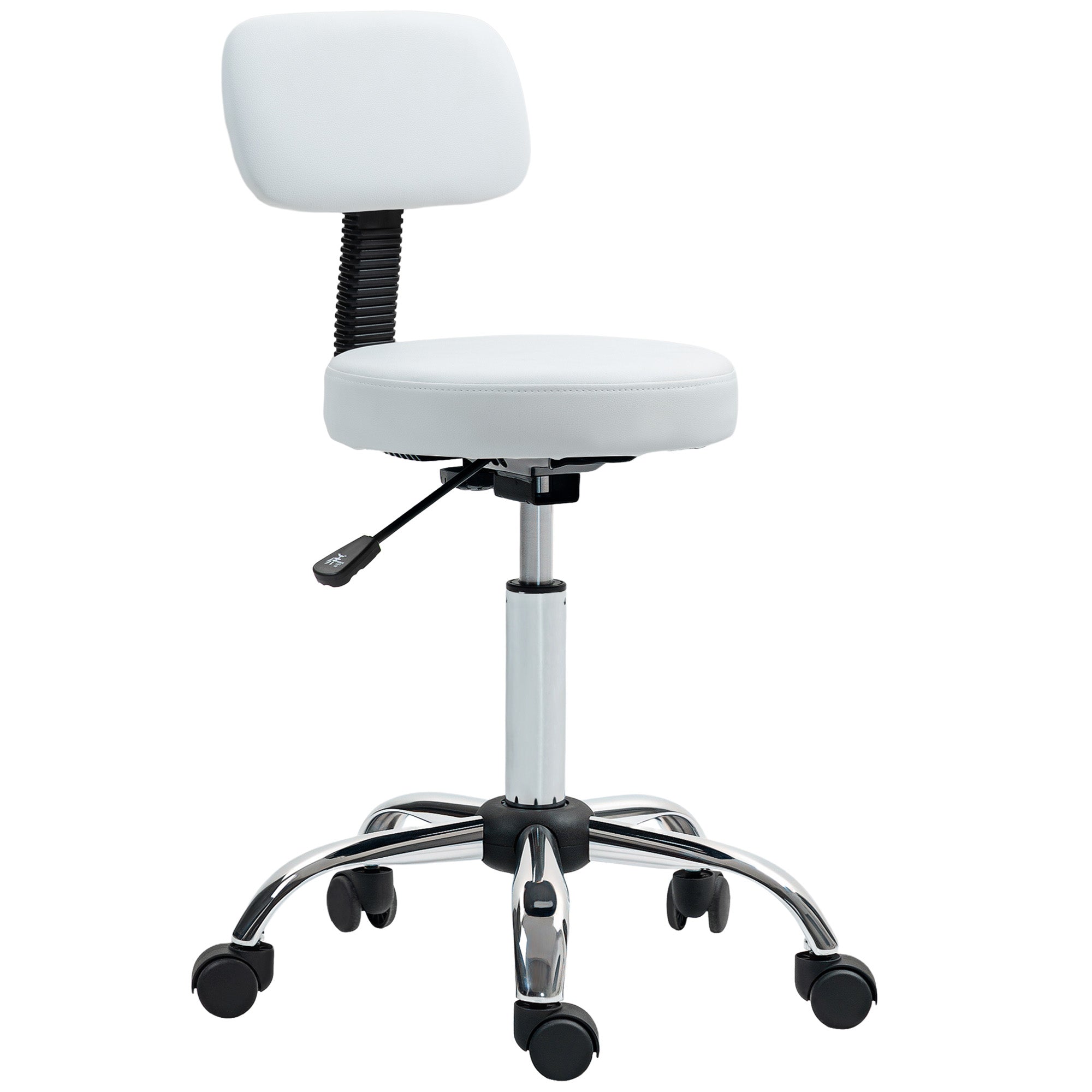 Adjustable Rolling Stool with Removable Backrest, Faux Leather Swivel Stool Chair for Salon Spa, Bar, Massage, White
