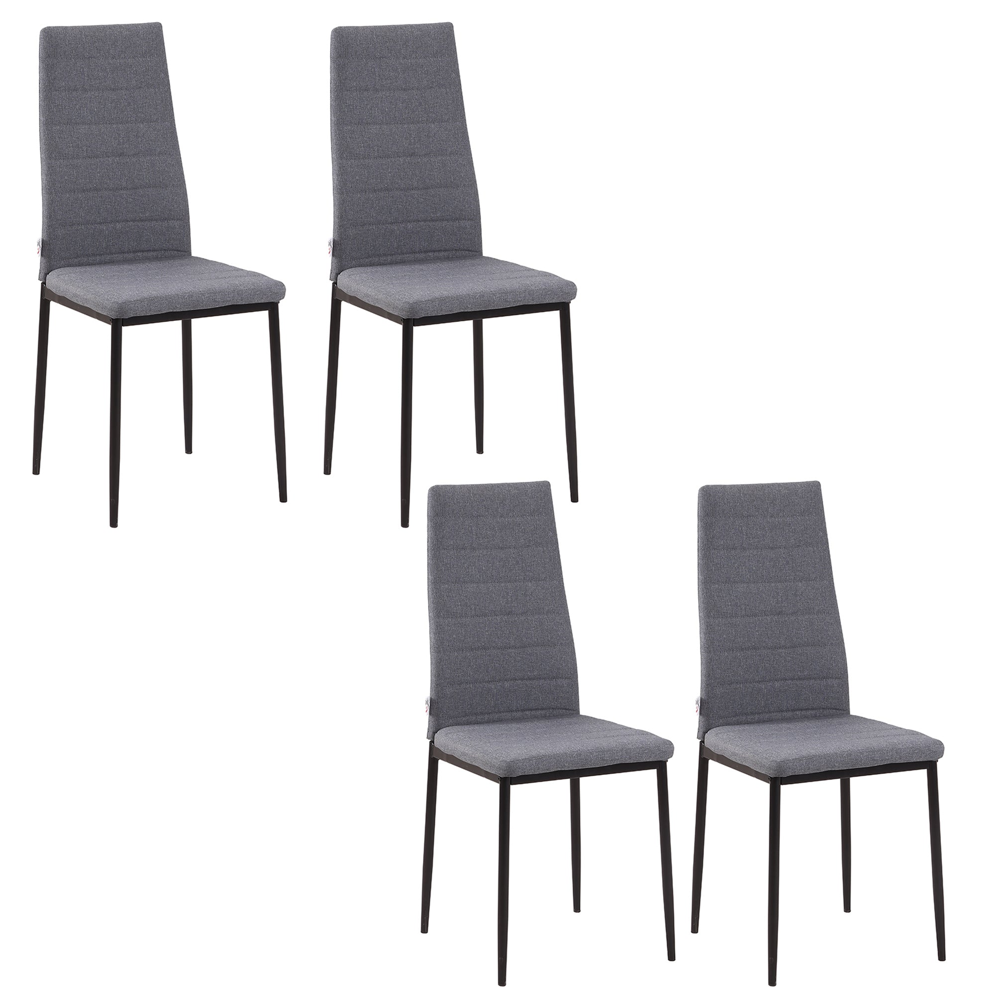 Modern Dining Chairs Set of 4, Upholstered Linen Fabric Kitchen Chairs with Channel Tufting and Metal Legs for Living Room, Dining Room, Bedroom, Grey