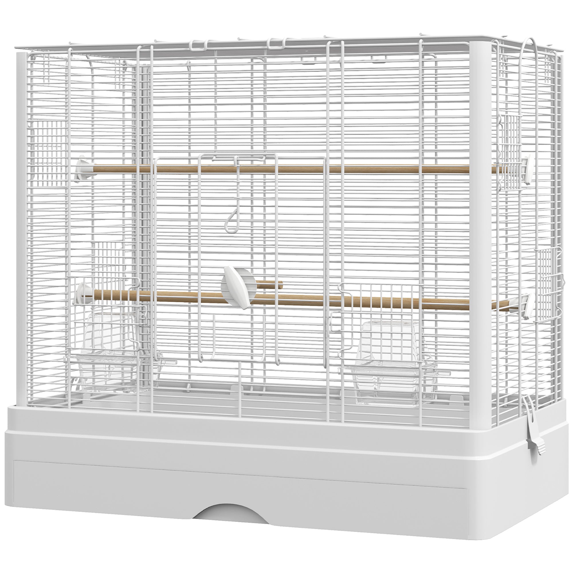 22" Bird Cage for Budgie Finches Canaries Love Birds with Wooden Stands, Slide-Out Tray, Handles, Food Containers, White