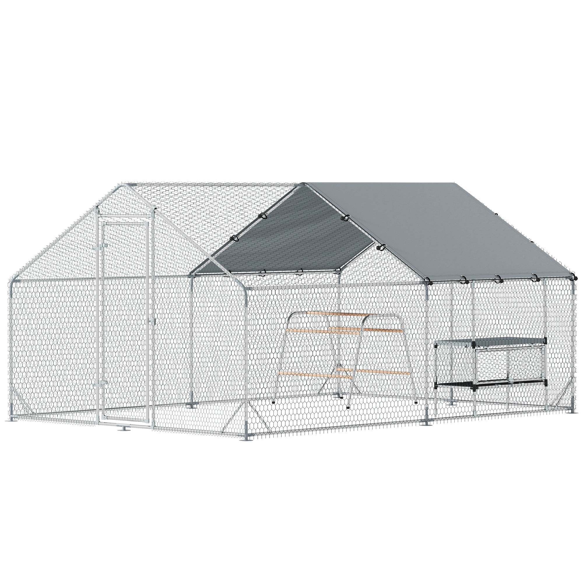 Metal Chicken Coop Run w/ Waterproof Cover, Nesting Box, Roosting Bars, for Outdoor Backyard, 9.8 x 13.1 x 6.4 ft