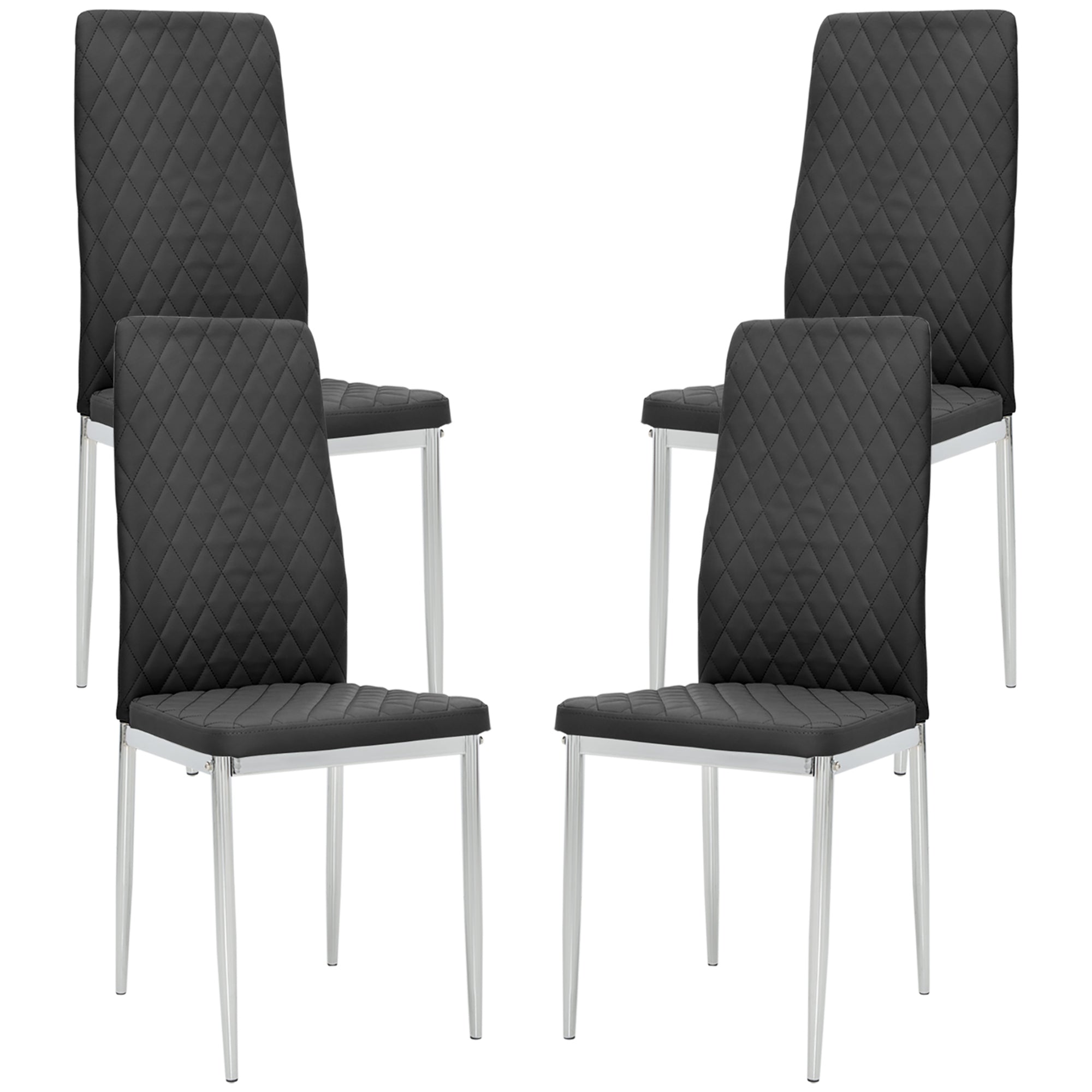 Kitchen Chairs Set of 4, Dining Chairs w/ Faux Leather Upholstery and Steel Legs for Living Room, Dining Room, Black