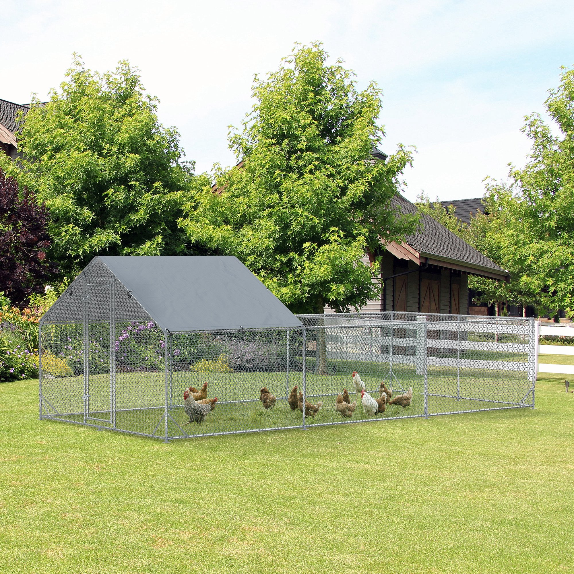 19.7' x 9.8' Metal Chicken Run with Waterproof and Anti-UV Cover