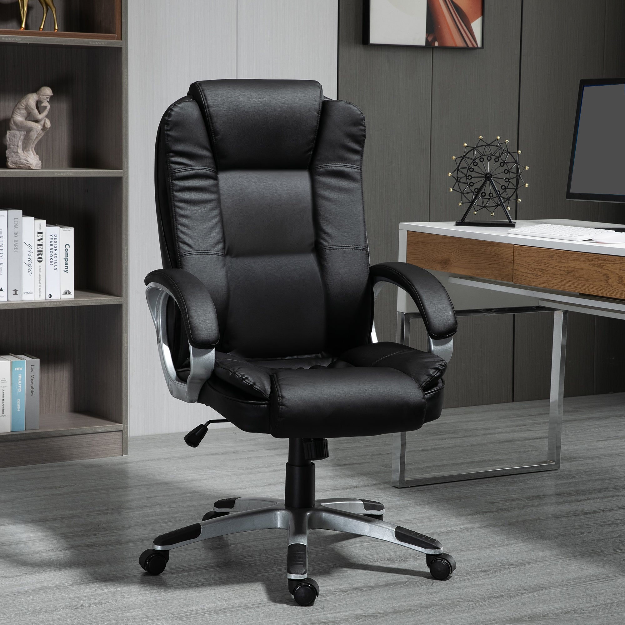 High Back Executive Office Chair Adjustable Desk Seat Swivel PU Leather Computer Chair with Padded Armrests