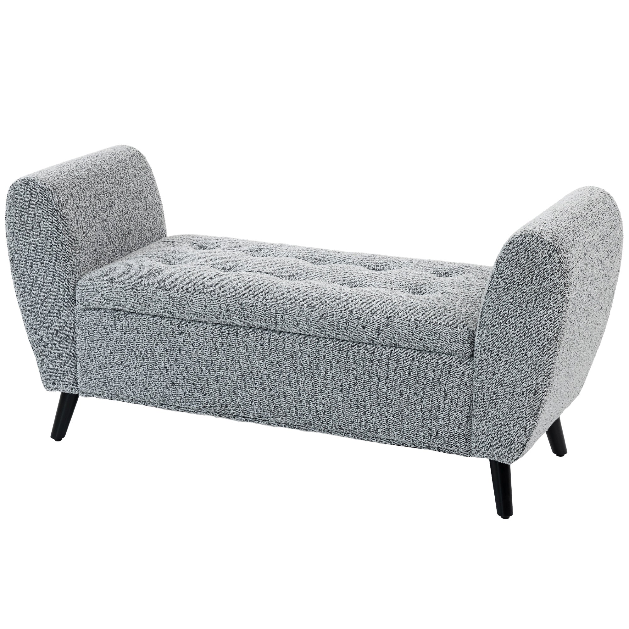 Upholstered Storage Bench with Arms, Modern Ottoman Bench for Bedroom, Entryway, and Living Room, Grey