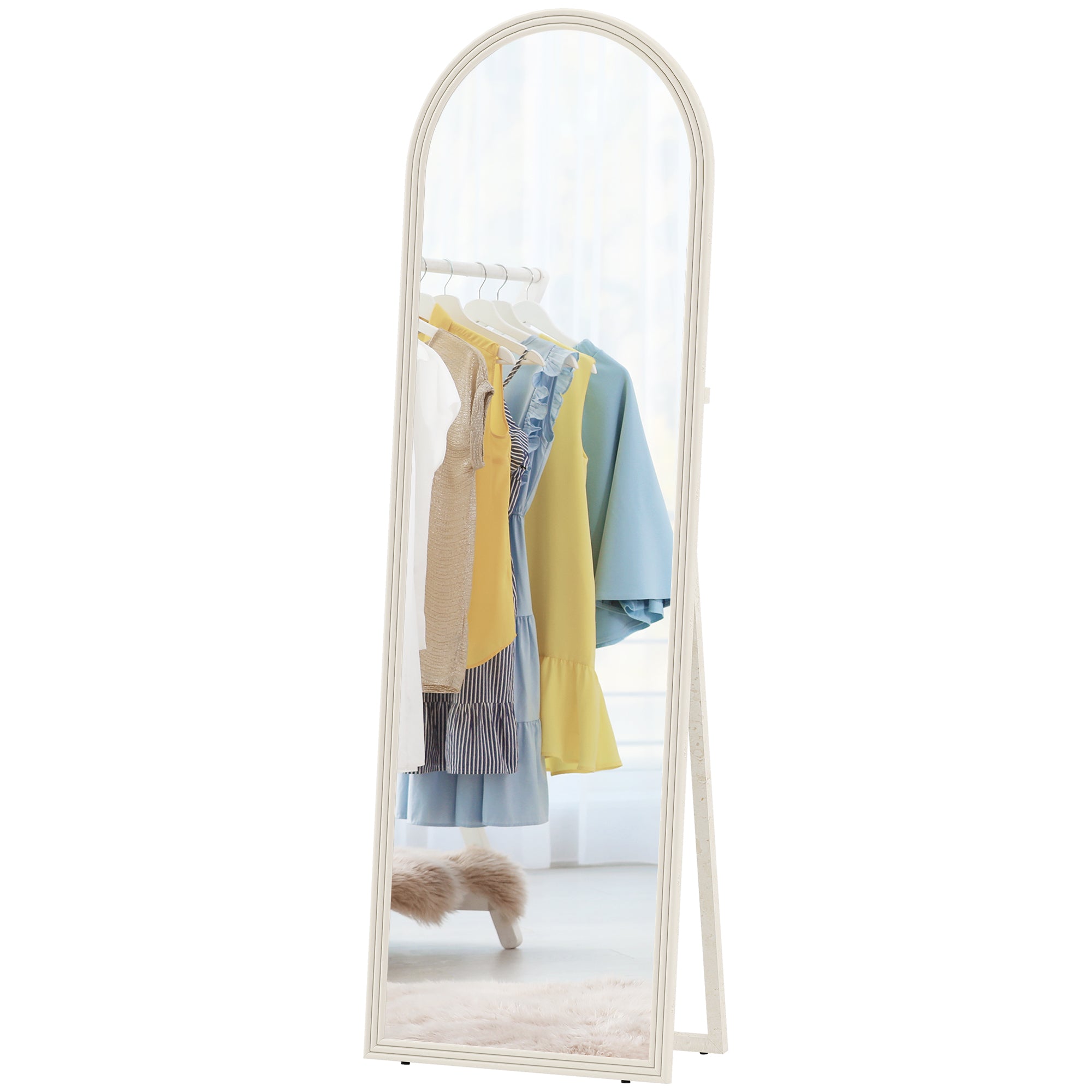64" x 21" Full Length Mirror, Free Standing, Leaning or Wall, Arched Full Body Mirror with Faux Stone Frame, White