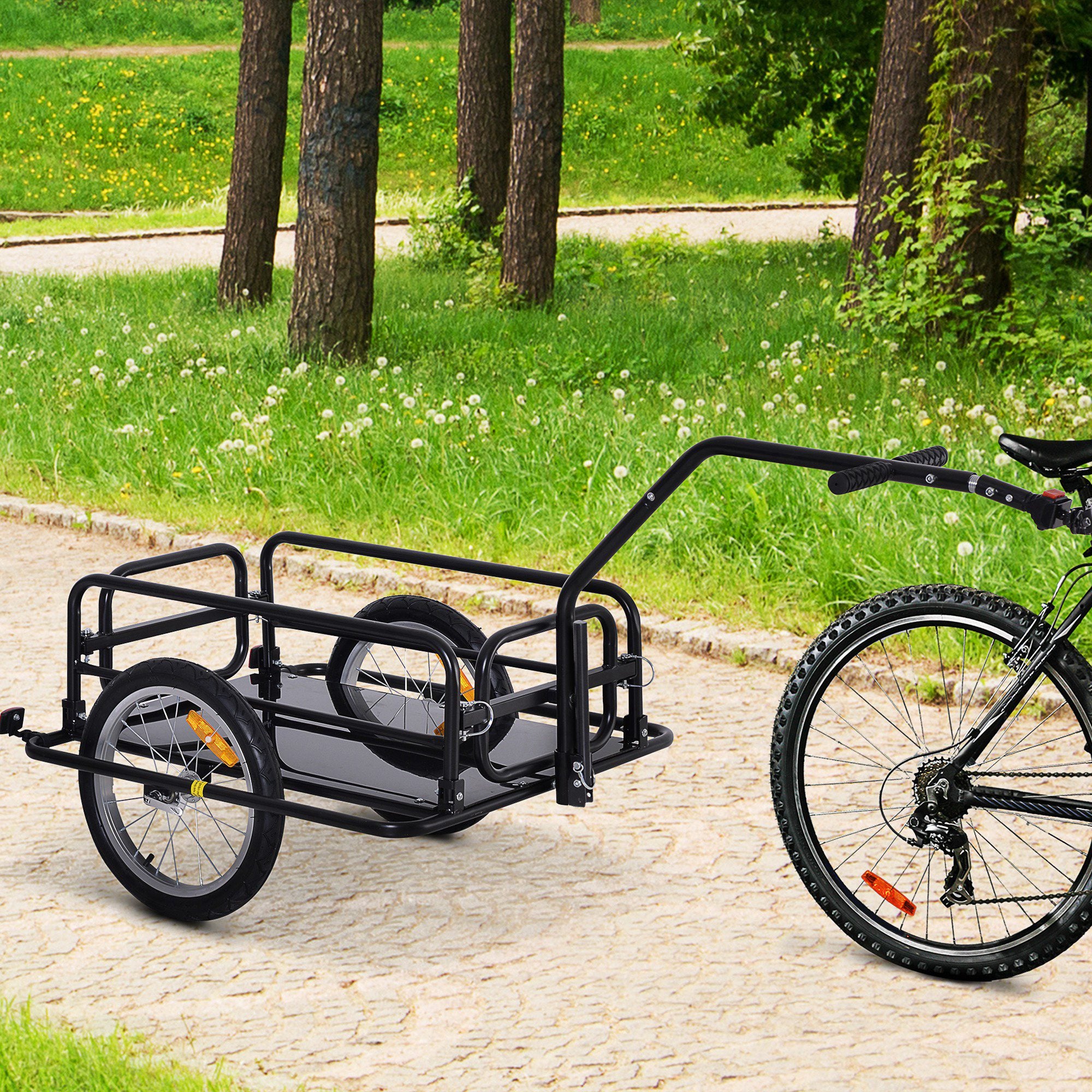 Aosom Folding Bicycle Cargo Trailer Utility Bike Cart Carrier Garden Patio Tool with Hitch Black