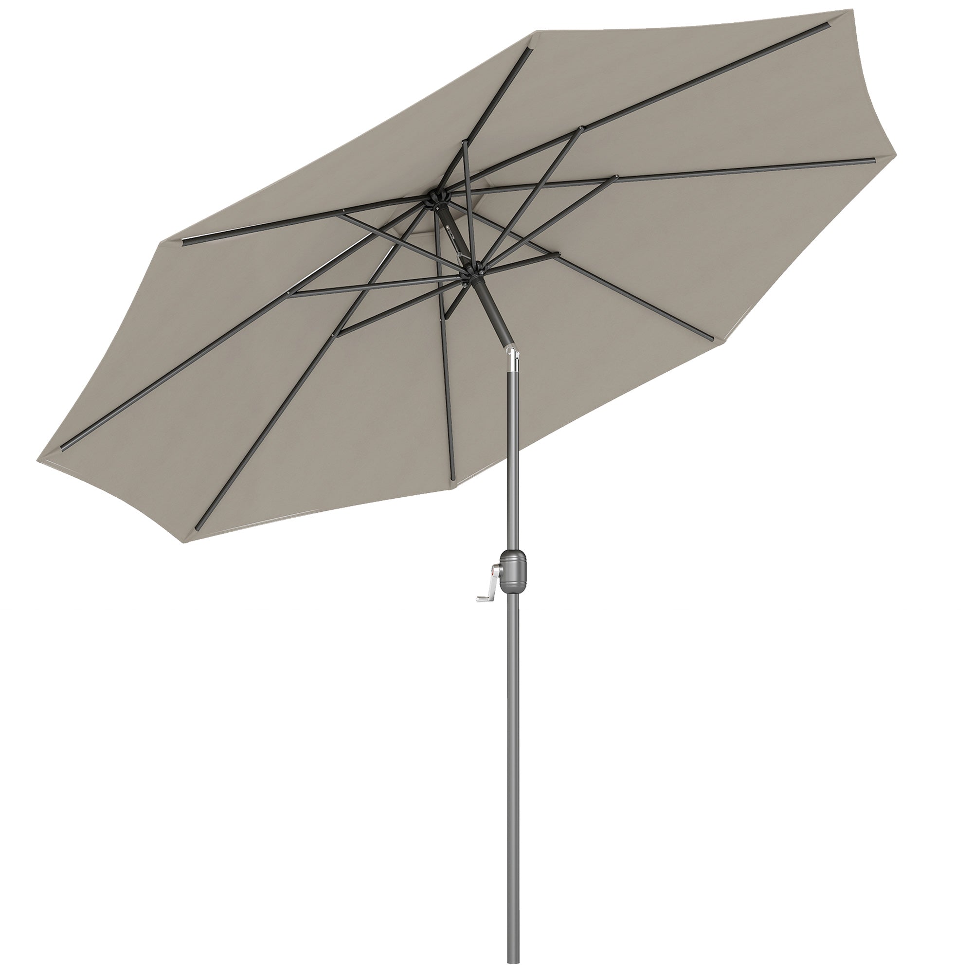 10' x 8' Round Market Umbrella, Patio Umbrella with Crank Handle and Tilt, Outdoor Parasol for Garden, Bench, Lawn, Light Grey