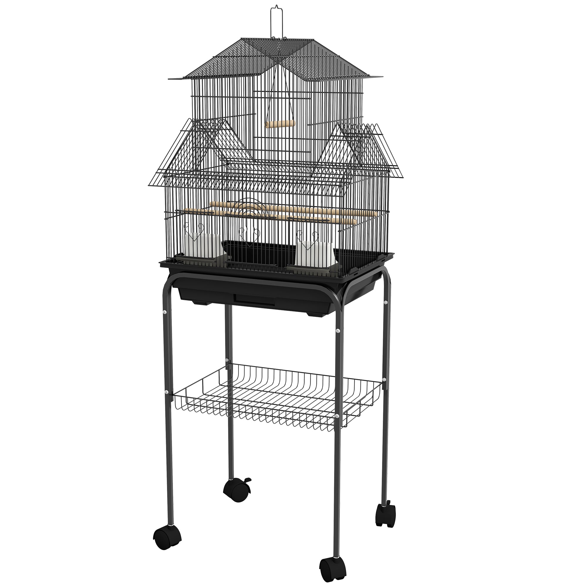 48" Bird Cage with Perch, Swing, Food Container, Slide-out Tray, Handle, Parrot Cage for Finches, Canaries, Budgies