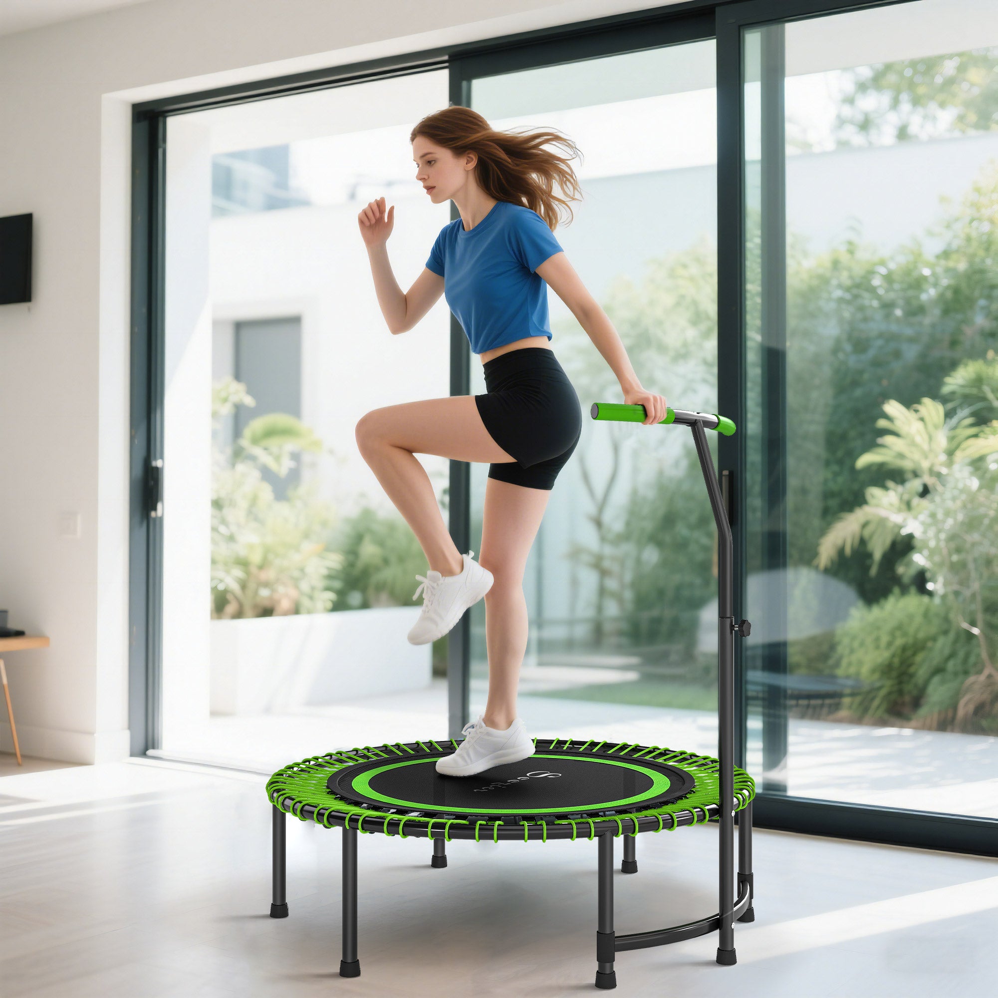 Soozier 45" Rebounder Trampoline for Adults, Mini Fitness Trampoline Bungee Rebounder with 5-Level Adjustable Handle