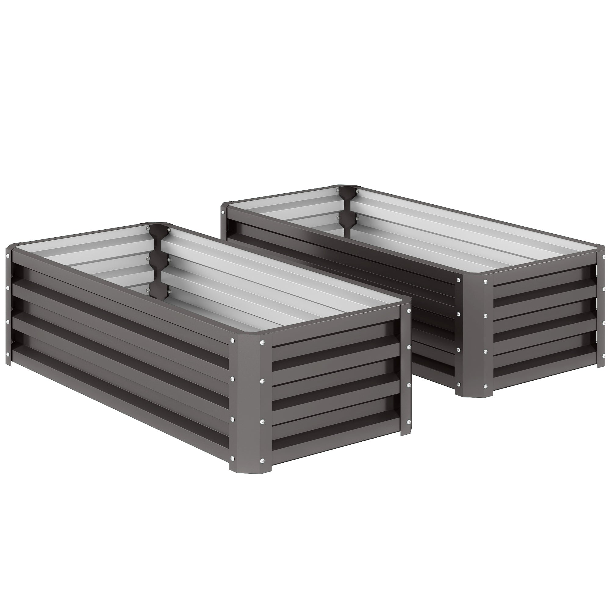 Galvanized Raised Garden Beds, Outdoor Planter Box, Set of 2, for Flowers, Herbs and Vegetables, Dark Grey