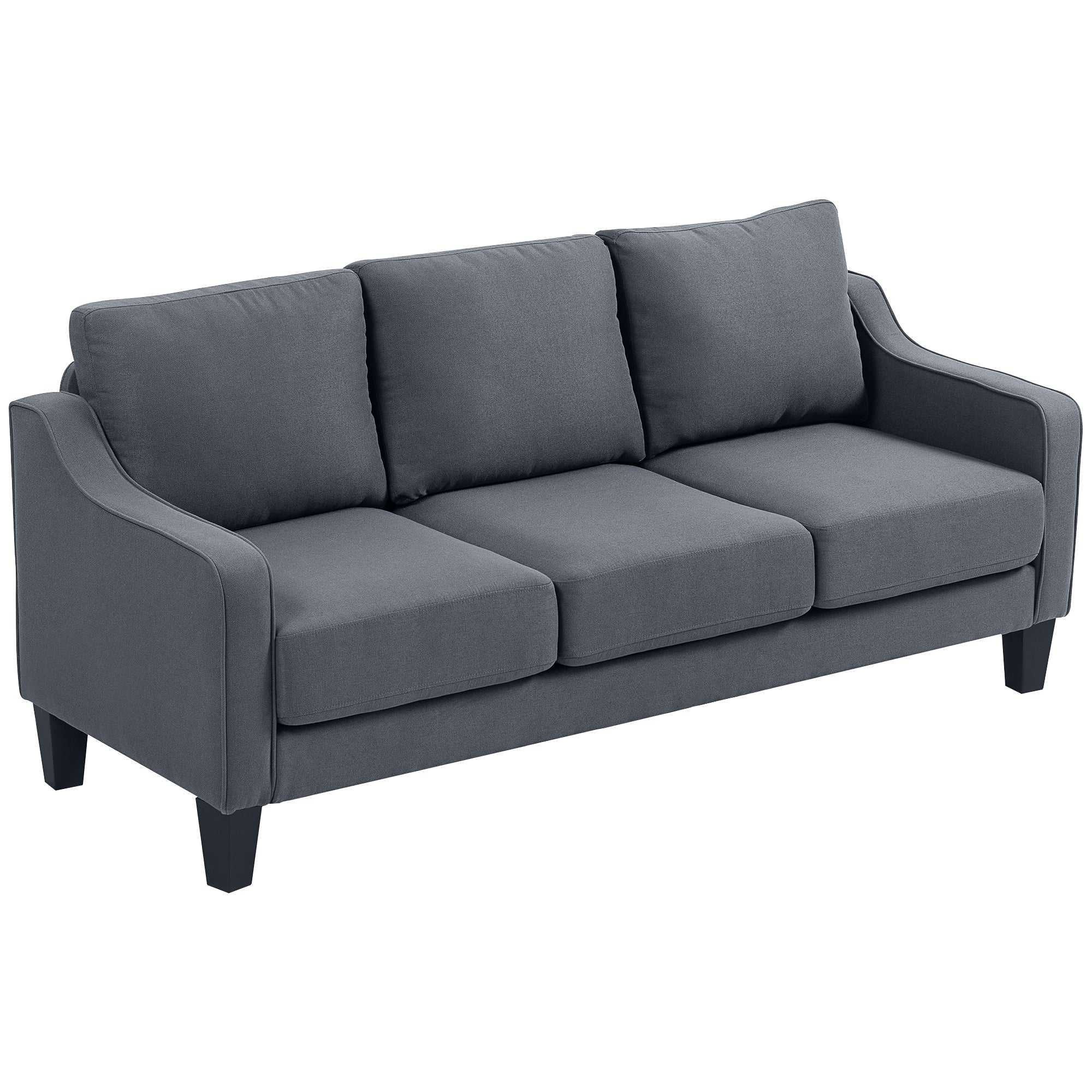 3 Seater Sofa, Modern Couch with Pocket Spring, Linen Upholstered, Thick Padded, Charcoal Grey