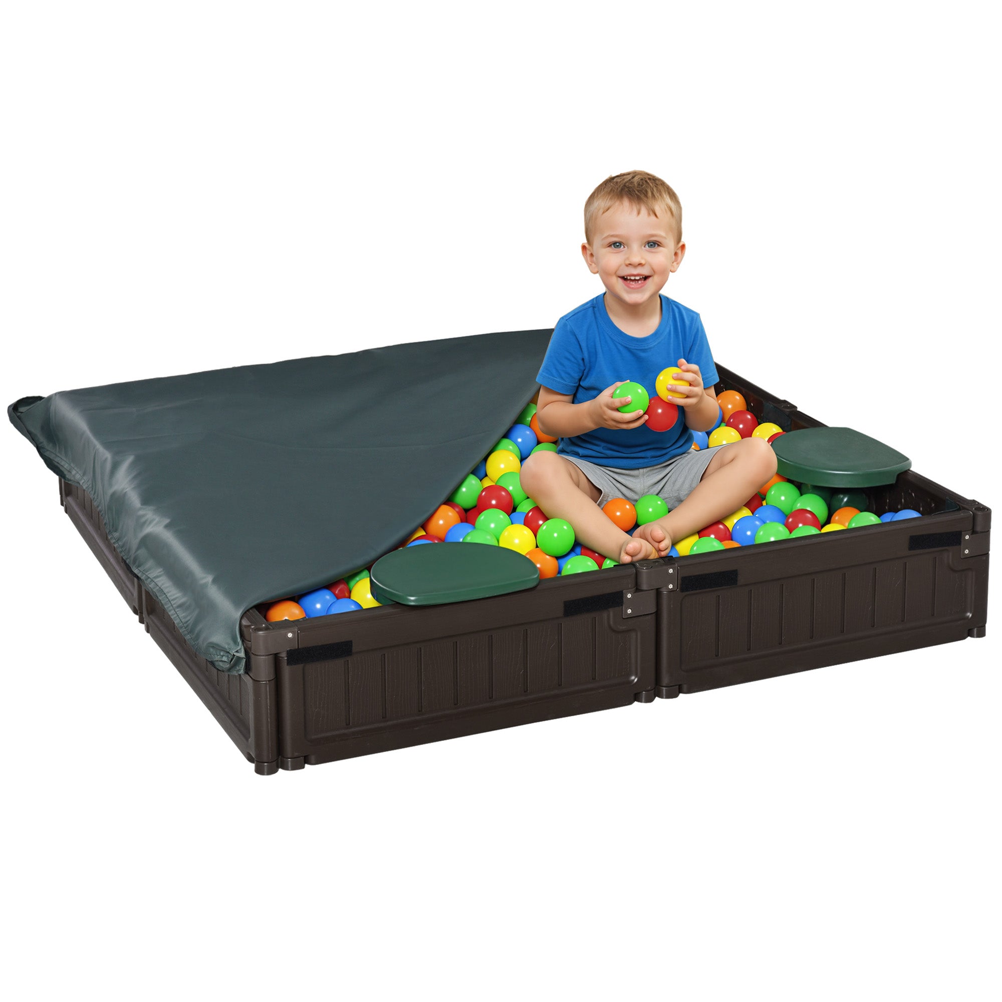 Kids Outdoor Sandbox with Canopy, Bottom Fabric Liner, Brown