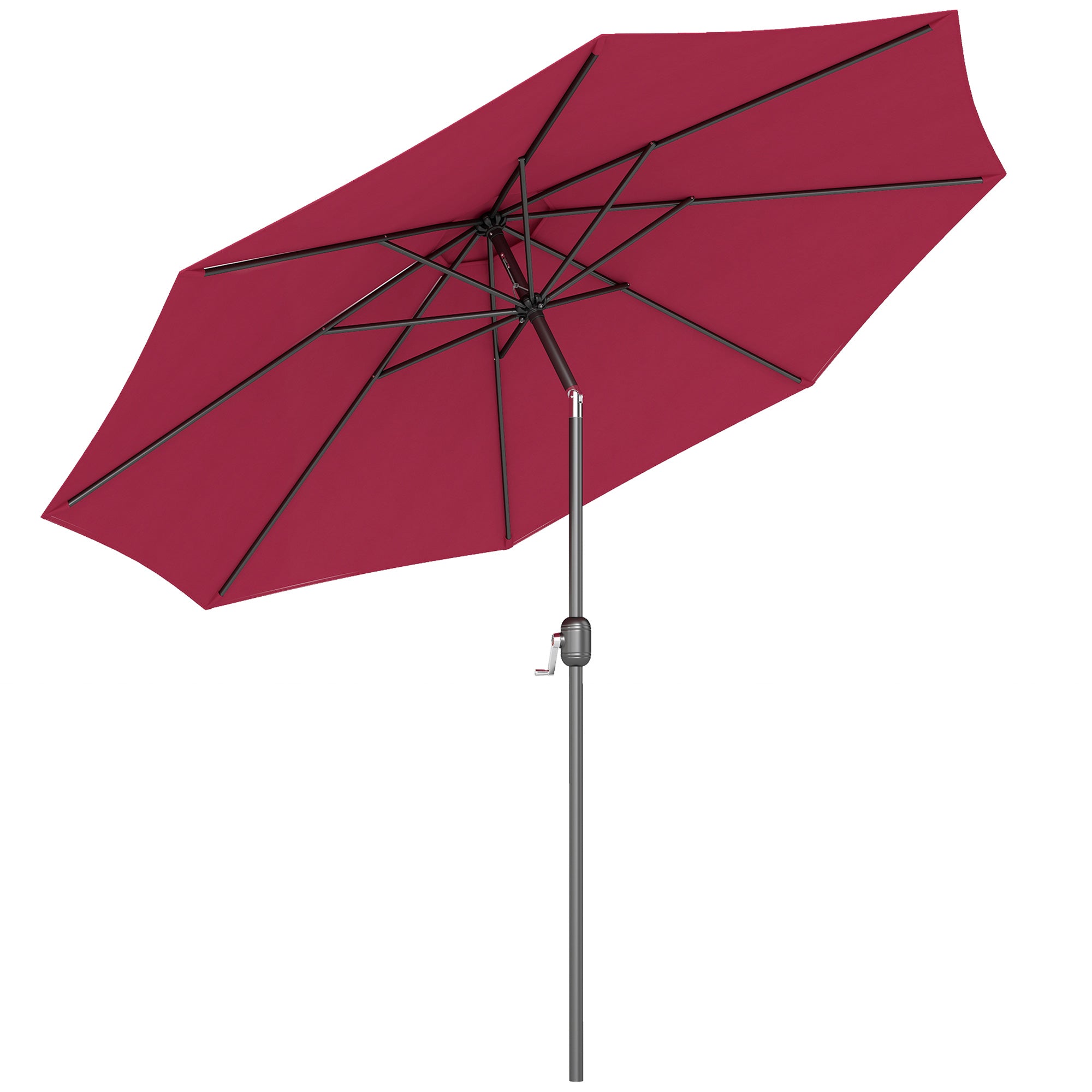 10' x 8' Round Market Umbrella, Patio Umbrella with Crank Handle and Tilt, Outdoor Parasol for Garden, Bench, Lawn, Wine Red