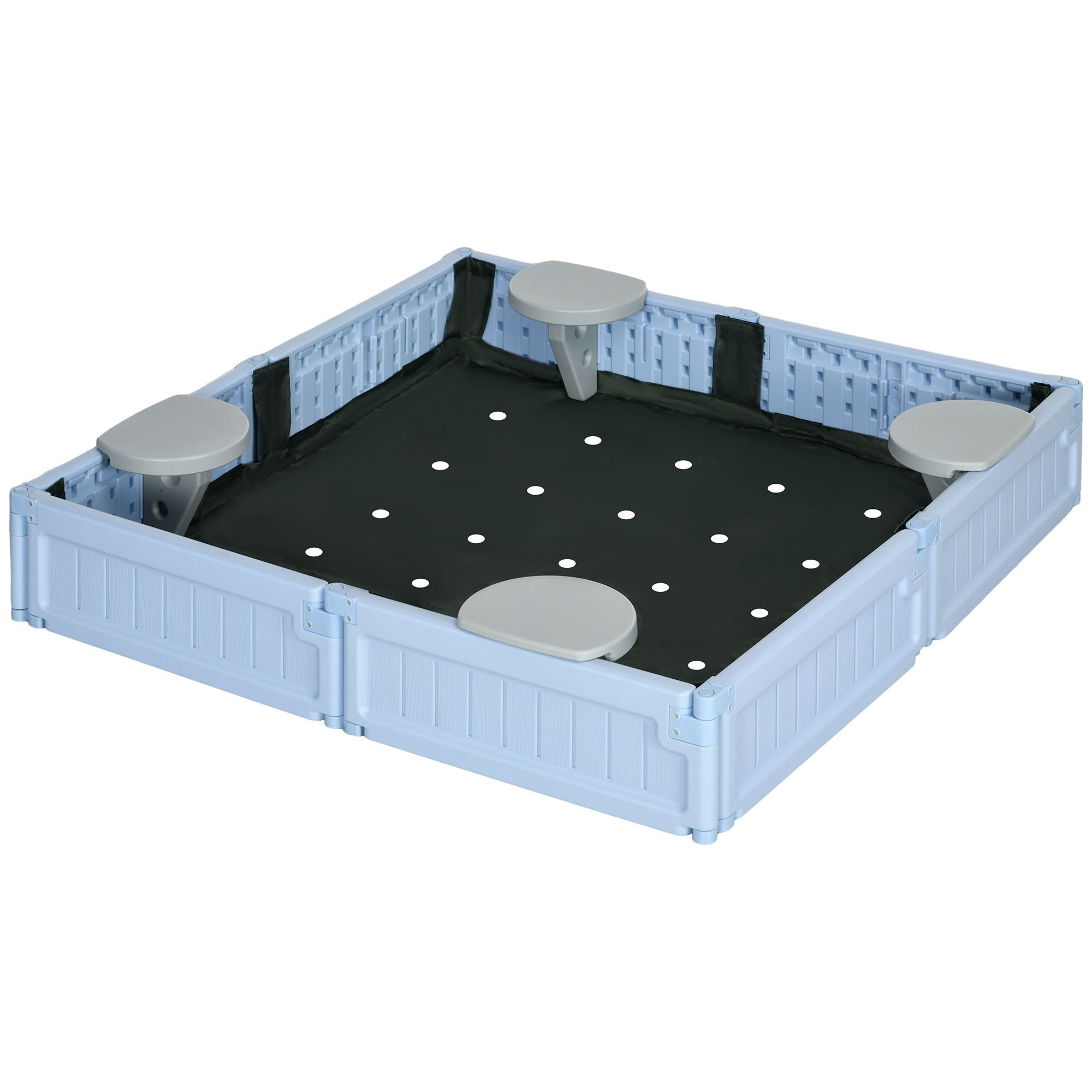 Kids Outdoor Sandbox with Canopy, Bottom Fabric Liner, Light Blue