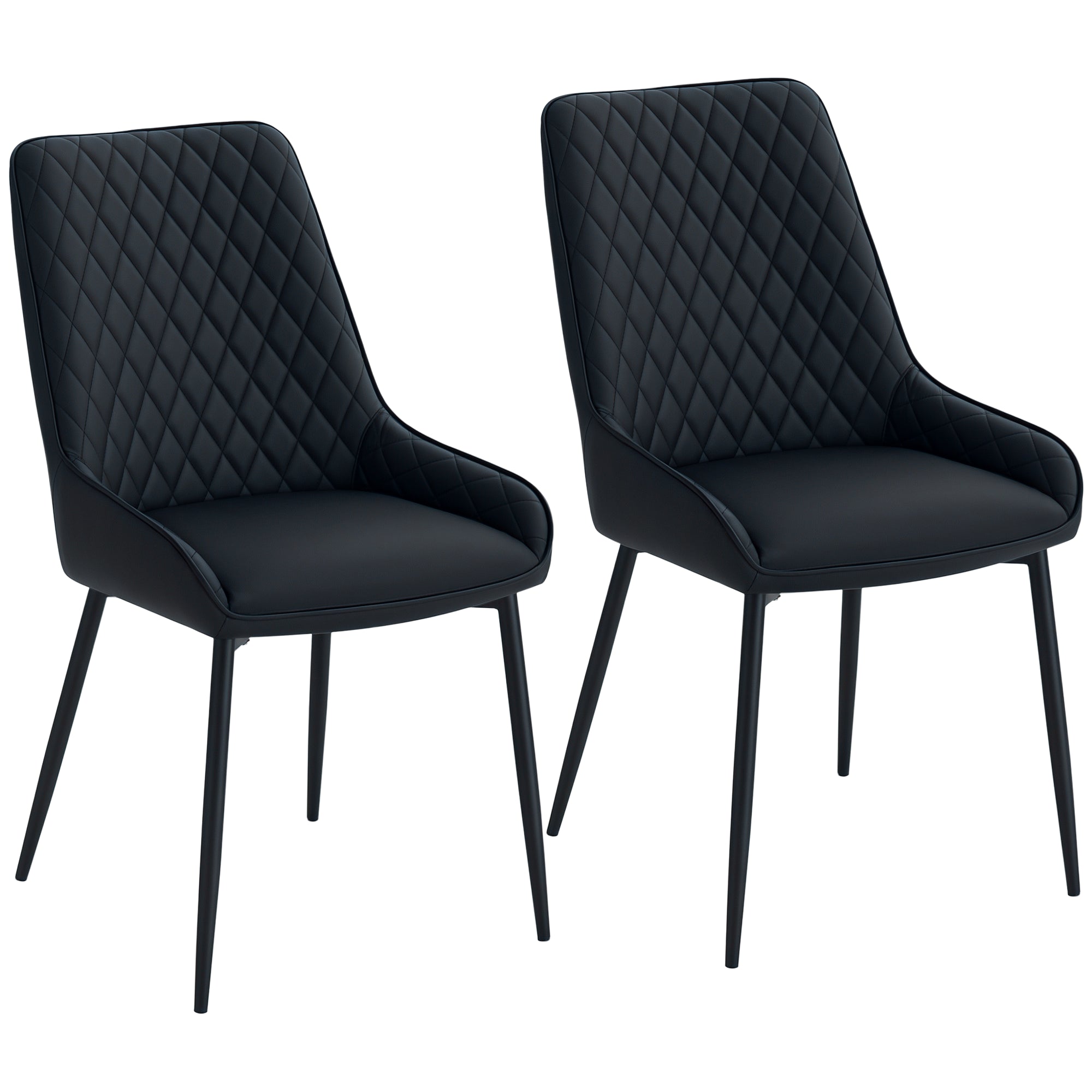 Upholstered Kitchen Chairs, Modern Dining Chairs Set of 2 with Diamond Tufting and Steel Legs for Dining Room, Black