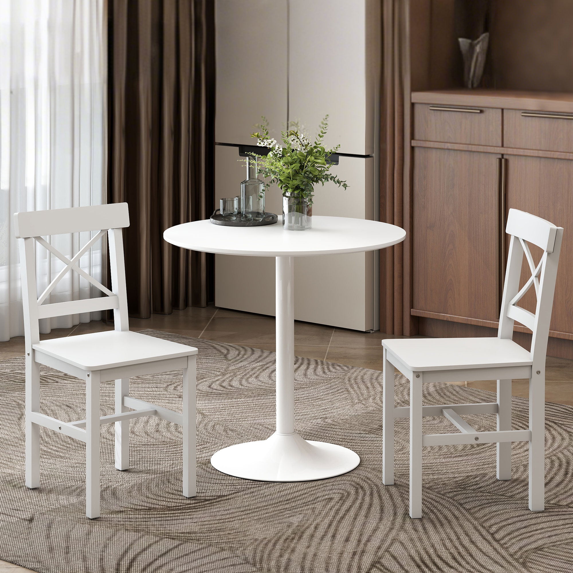 Wooden Dining Chairs Set of 2, Kitchen Chairs with Cross Back, Solid Structure for Living Room and Dining Room, White