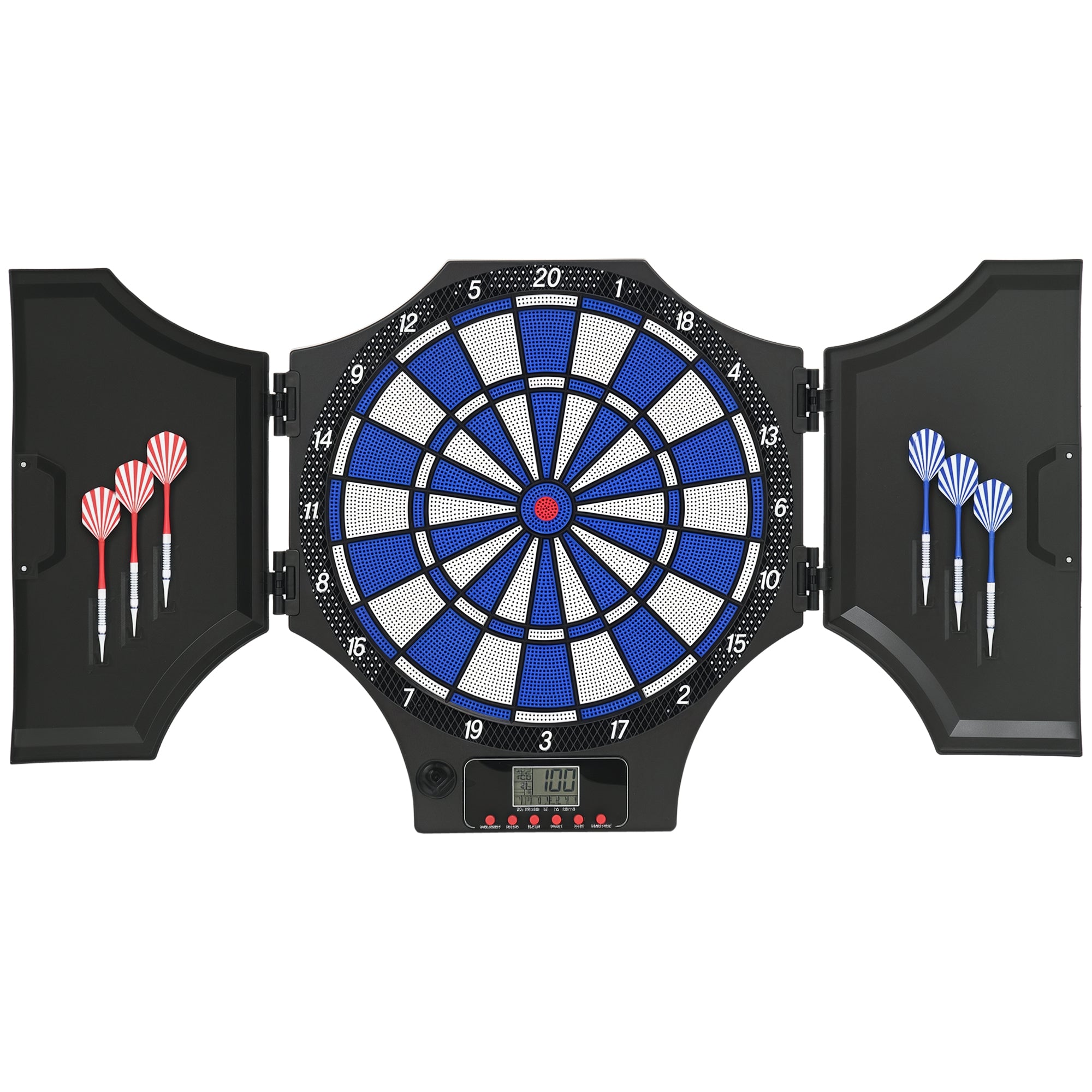 Soozier Electronic Dartboard Set with 31 Games and 285 Programs for 8 Players, Soft Tip Dart Board Set with Cabinet, 6 Darts and 6 Spare Tips, LCD Display