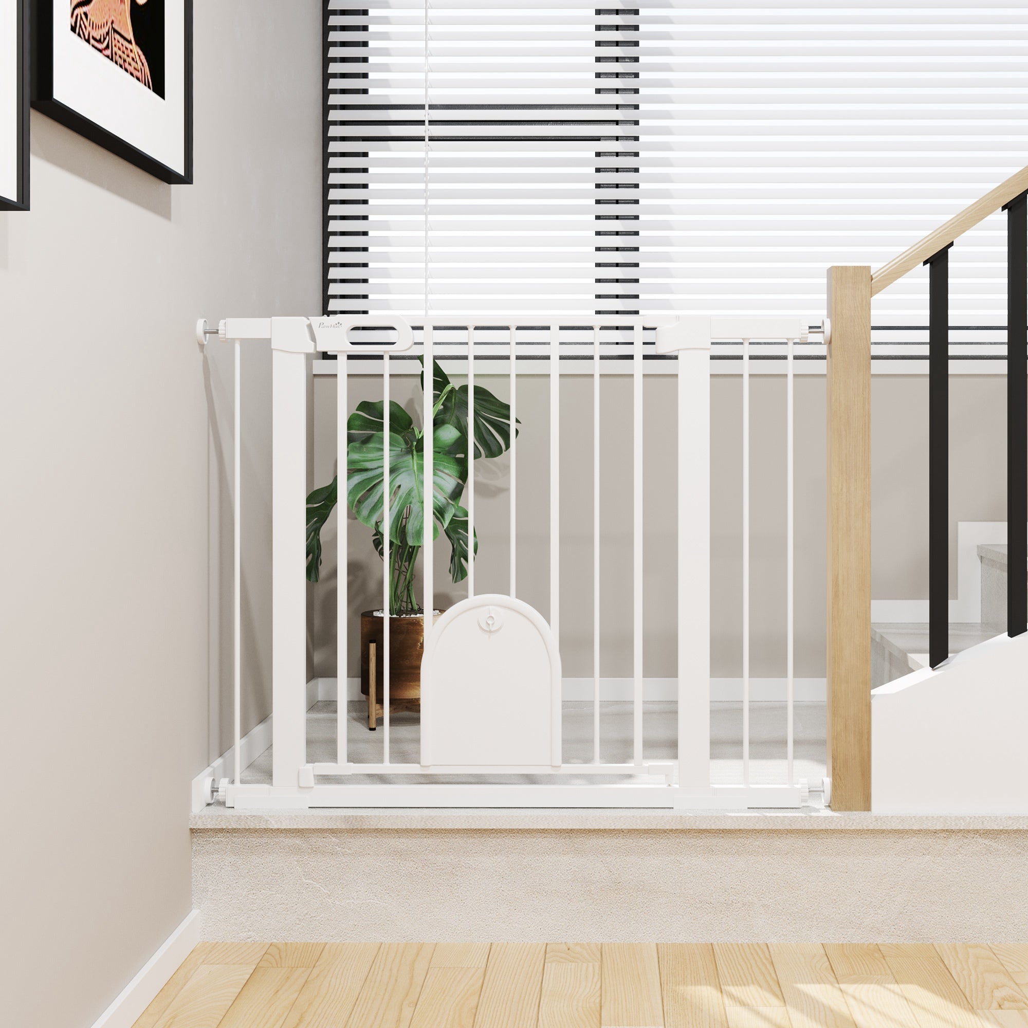 30"-41" Extra Wide Pet Gate Barrier with Small Door, 30"H Dog Gate with Safety Gate Barrier, Stair Pressure Fit, White