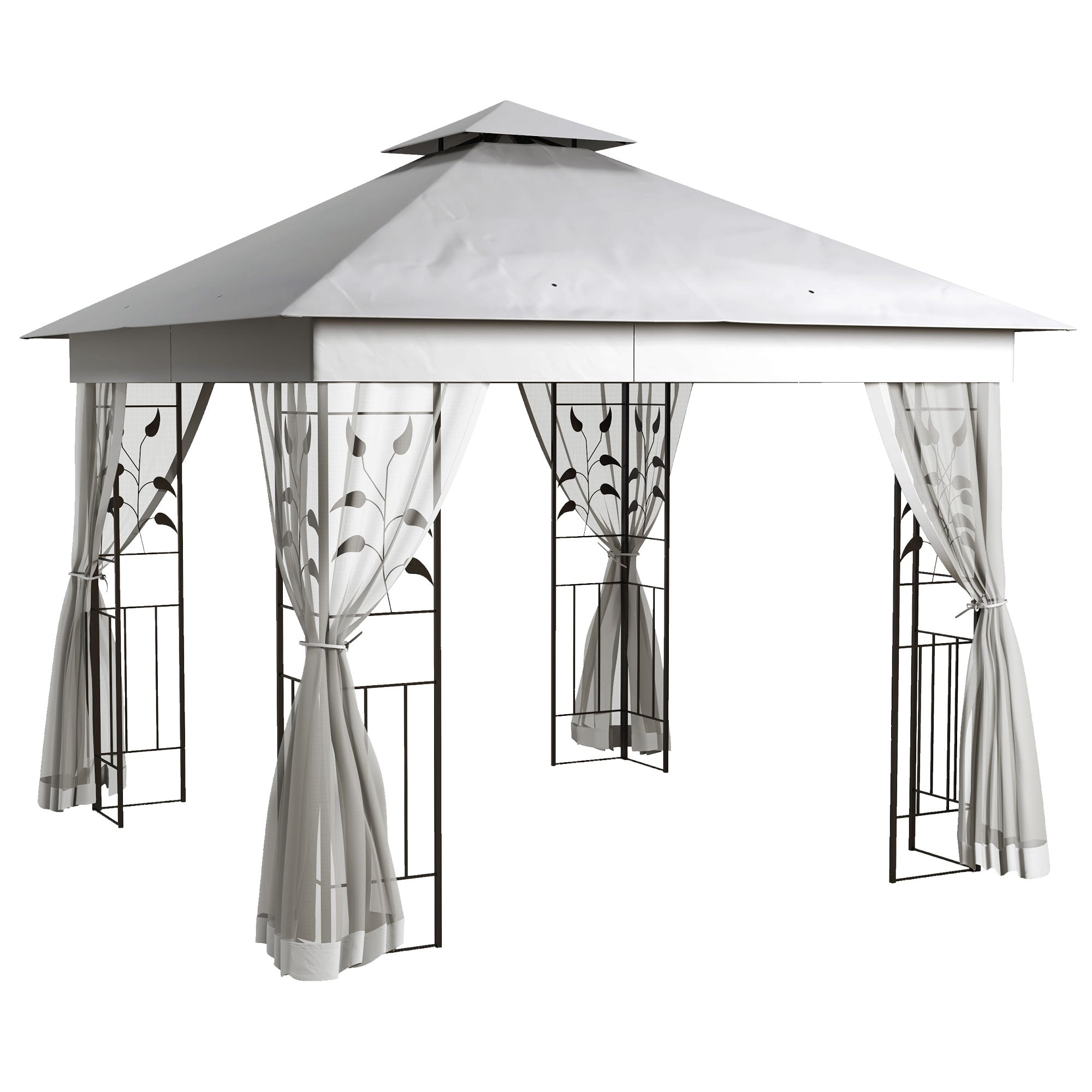 10'x10' Soft-top Steel Patio Gazebo Outdoor Sun Shelter with 2-Tier Polyester Roof, Curtain Sidewalls, Light Grey