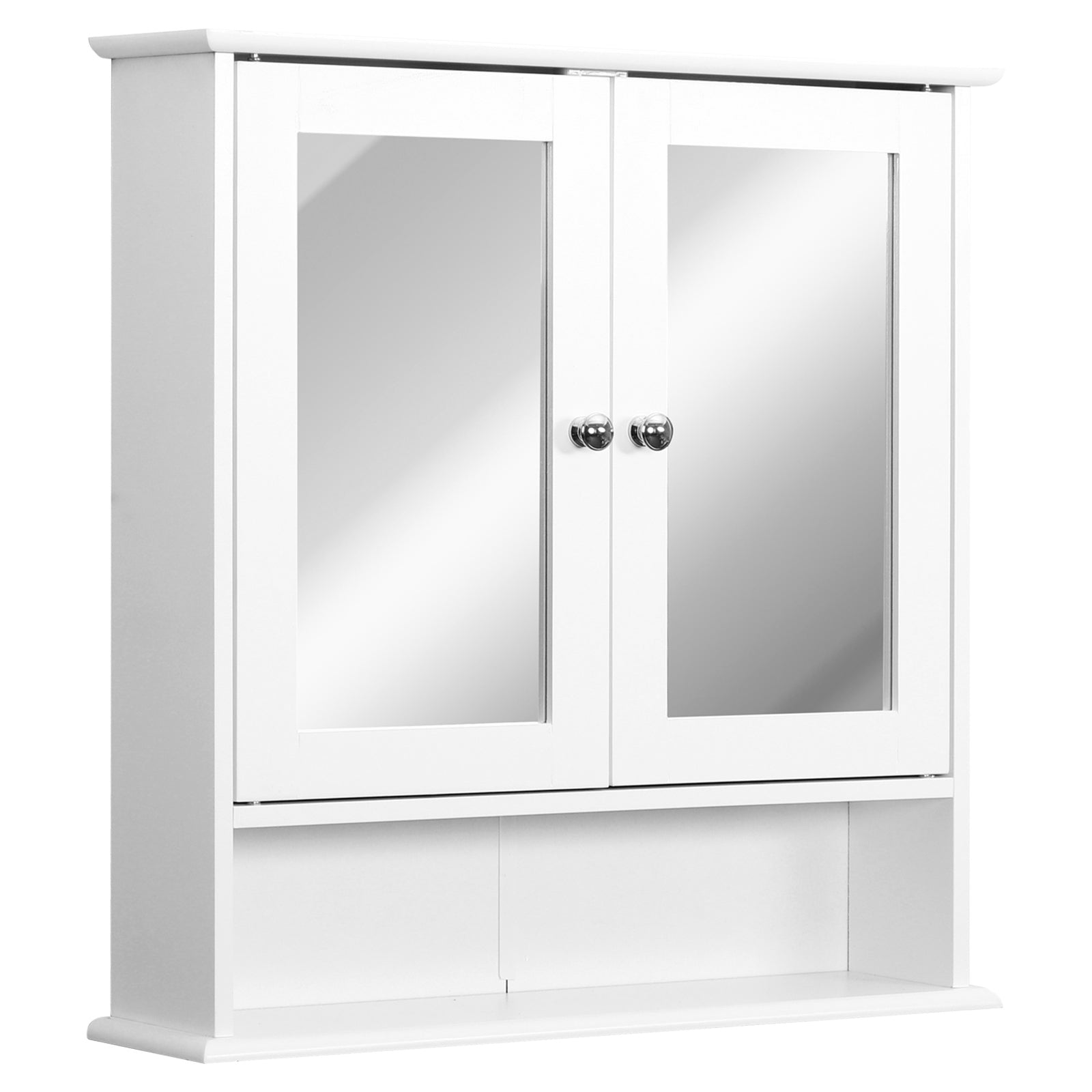 Medicine Cabinet, Wall-Mounted Bathroom Mirror Cabinet with Double Doors, Open Shelf, and Adjustable Shelf, Modern Bathroom Wall Cabinet, White