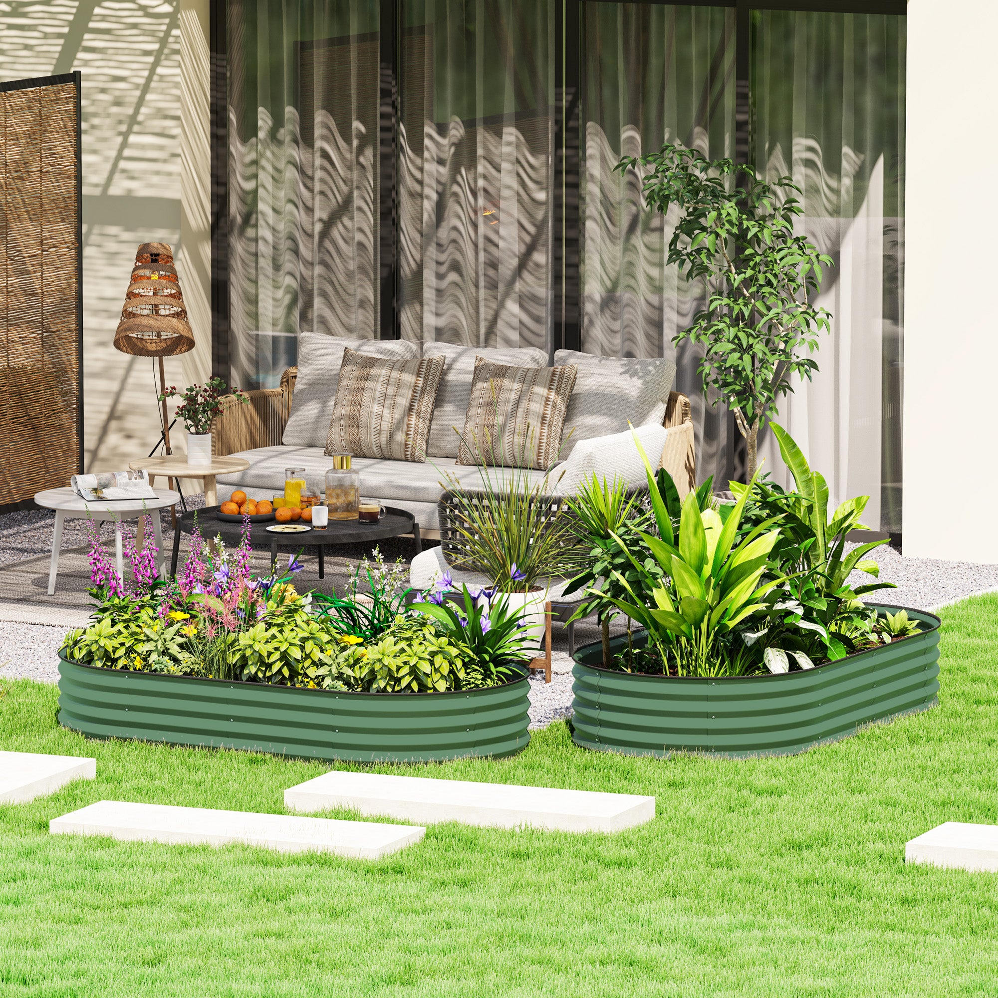 6' x 3' x 1' Large Outdoor Planter Box, Galvanized Raised Garden Bed with Metal Plant Stake, Light Green