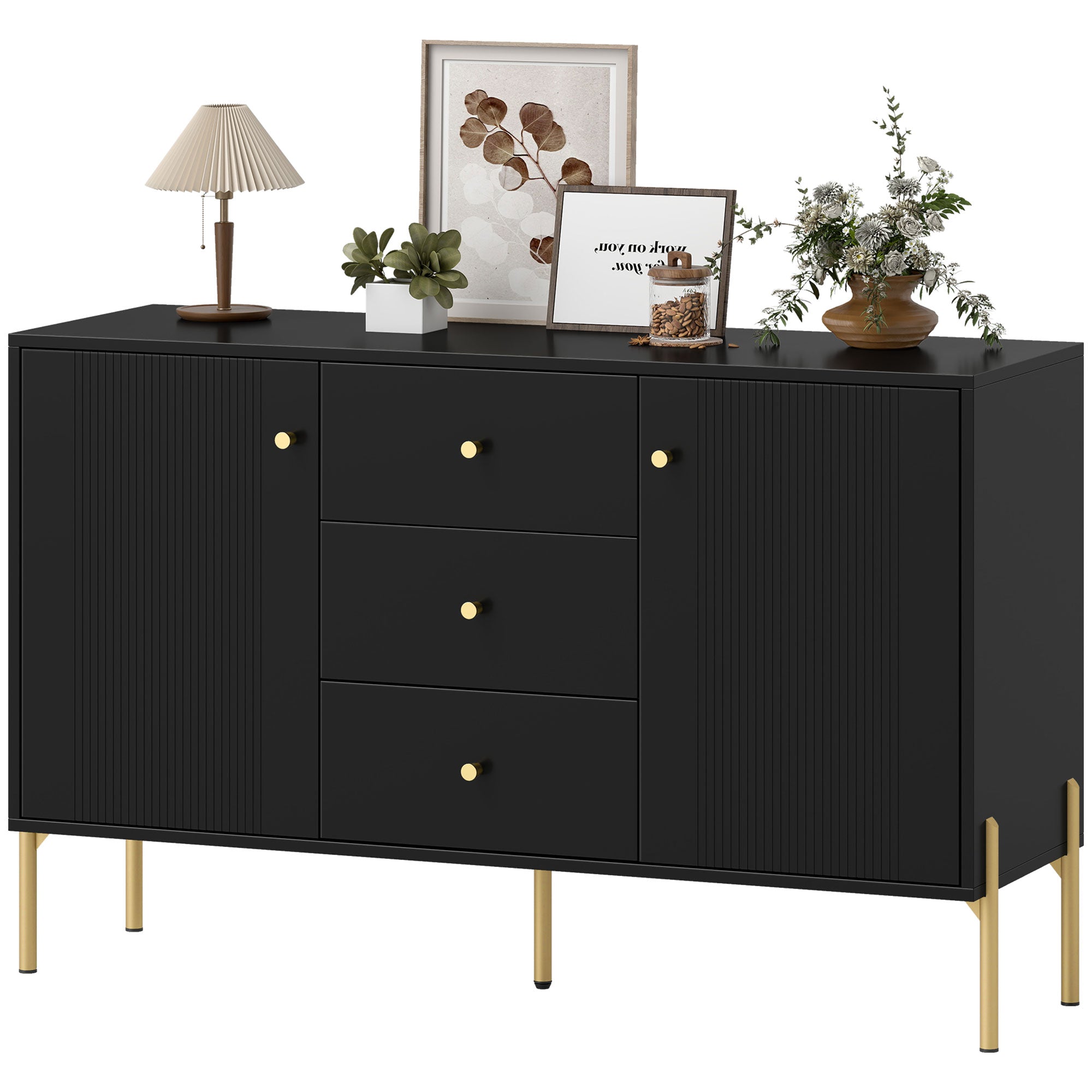 Buffet Cabinet, Modern Sideboard with 3 Soft-Close Drawers and 2 Adjustable Shelves for Living Room, Kitchen, Black