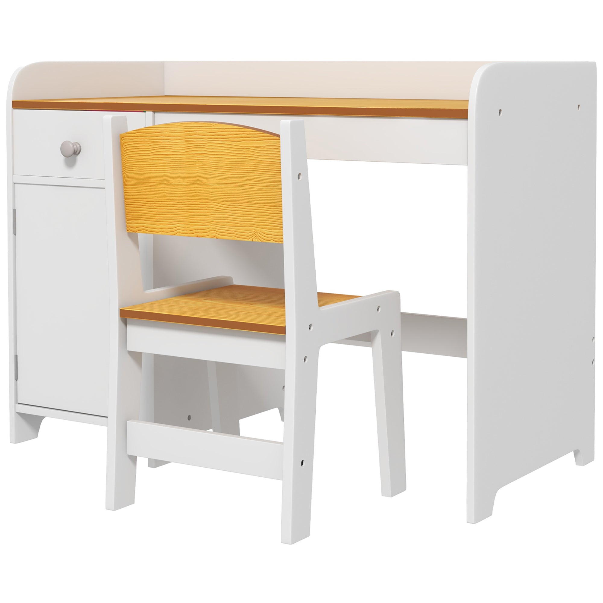 Qaba Kids Desk and Chair Set for 3-6 Year Old with Storage Drawer, Study Table and Chair for Children, White
