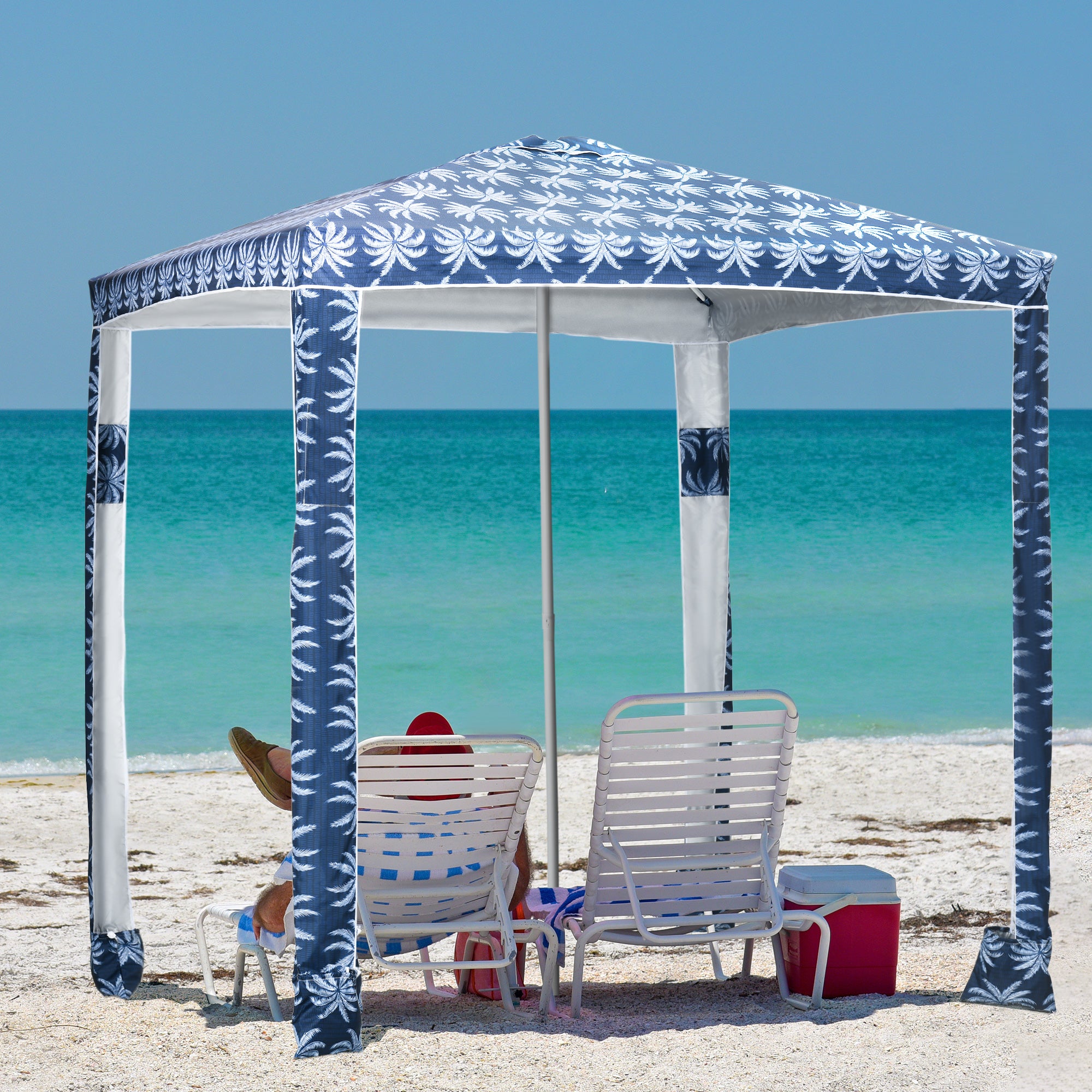 Beach Umbrella, 6.5' Easy-Assembly Sun-Shade Shelter with Sandbags and Carry Bag, Cool UV50+, Dark Blue