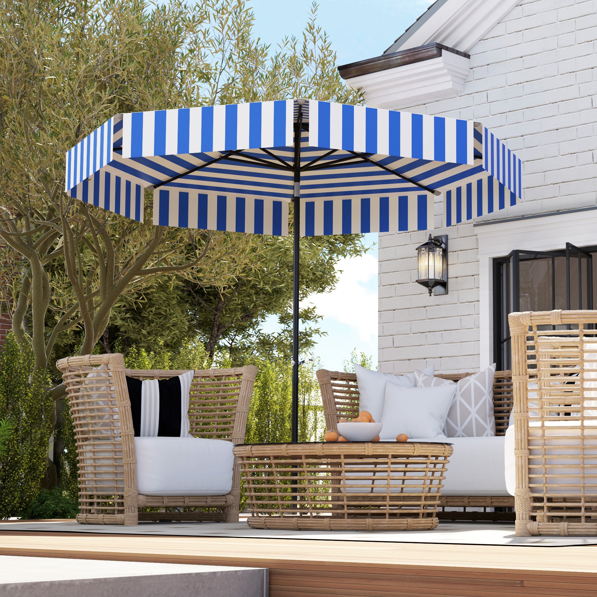 8.7FT Tilting Patio Umbrella with 8 Ribs, Crank Handle, Air Vent for Outdoor, Garden and Pool, Navy Blue