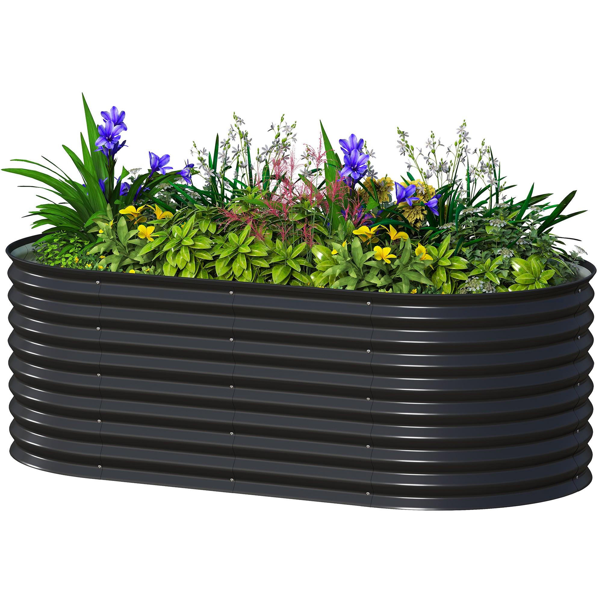 5 x 2.5 x 2 ft Galvanized Raised Garden Bed, Easy DIY Oval Planter Box with Safety Edging and Gloves, Black